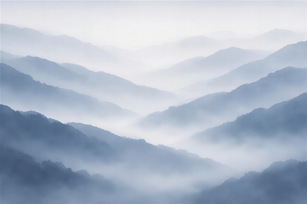 Fototapeten Blaue Berge im Nebel