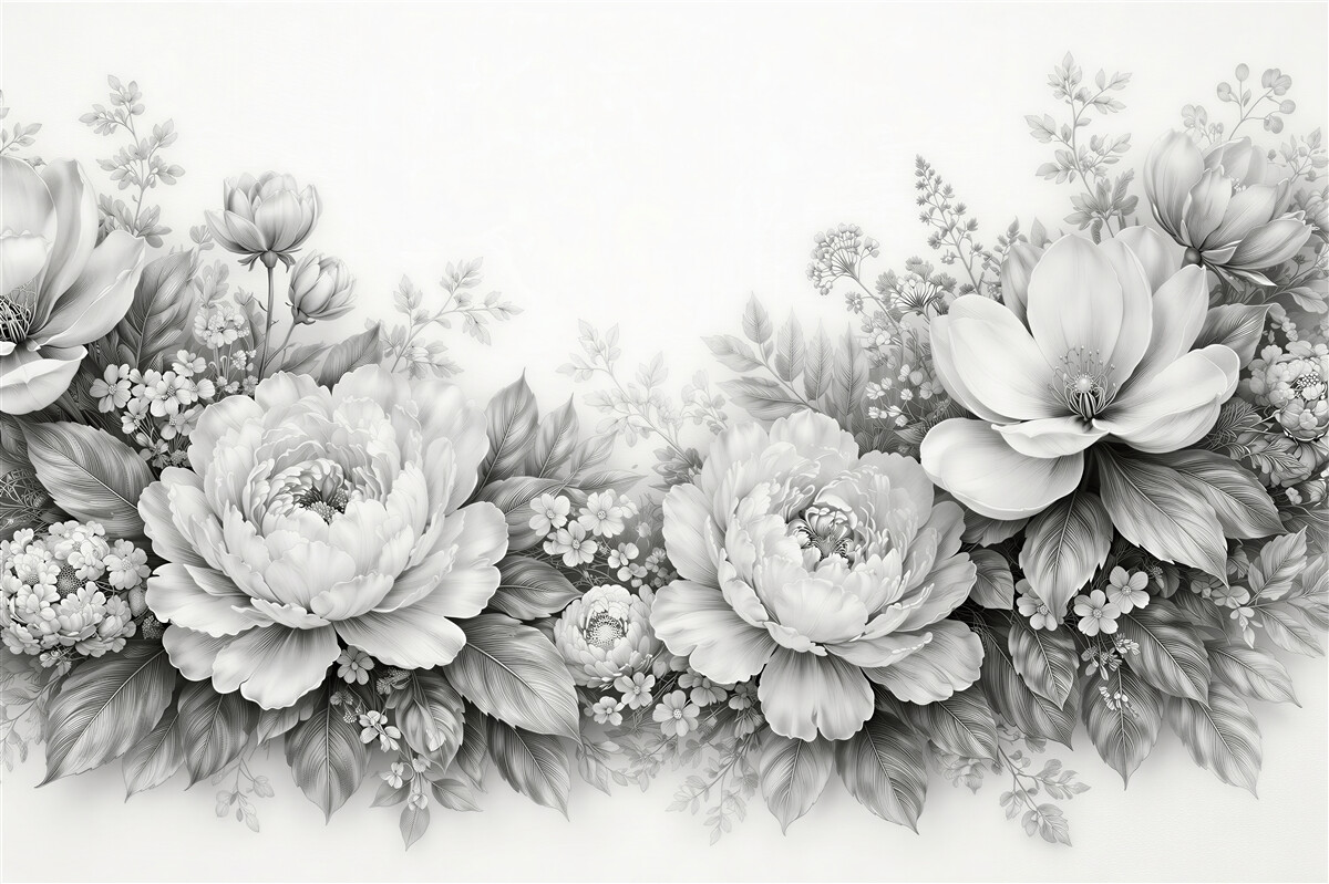 Fototapeten Elegante Blumen in Grautönen