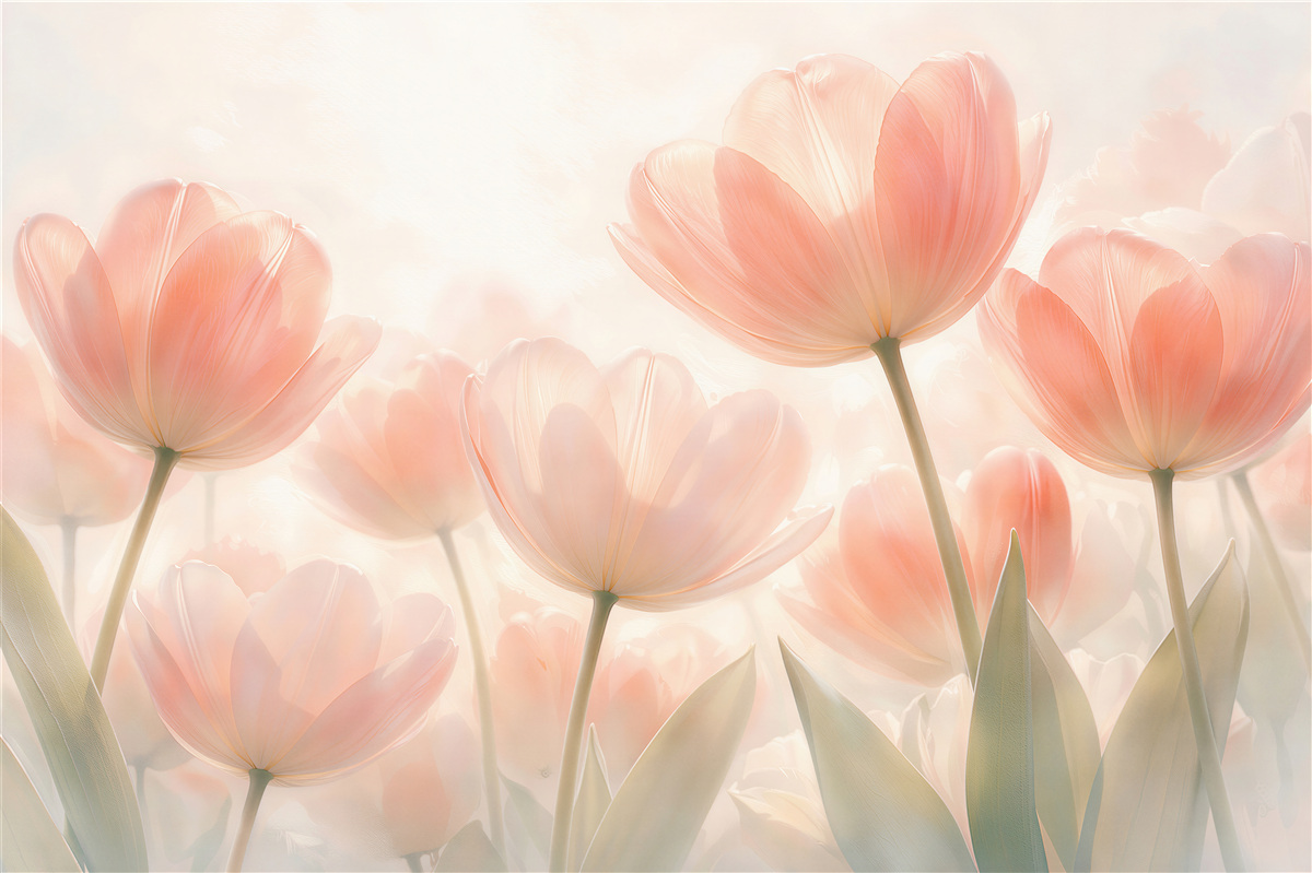 Fototapeten Pastellfarbene Tulpen im Glanz
