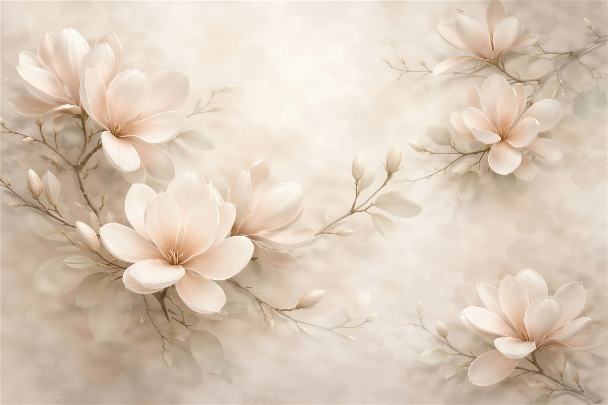 Fototapeten Cremefarbene Magnolien im Glanz