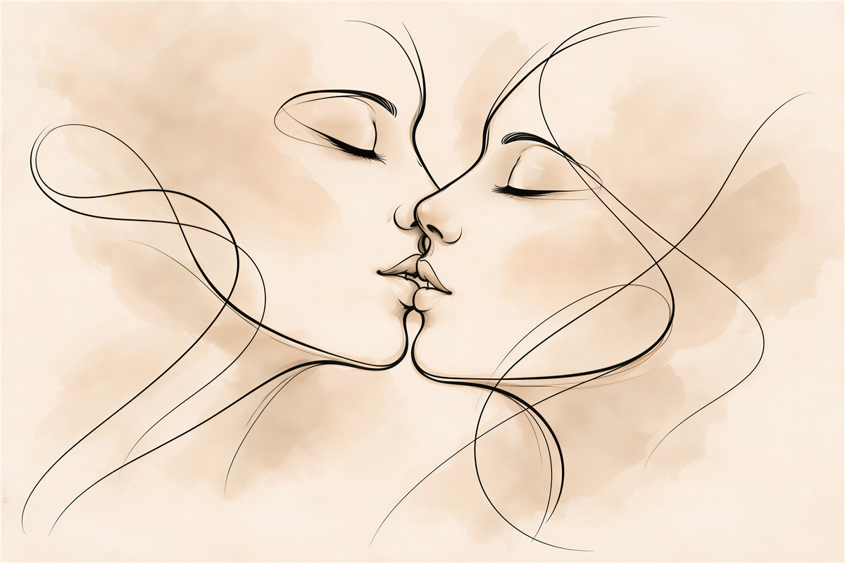Fototapeten Minimalistischer Kuss Line Art