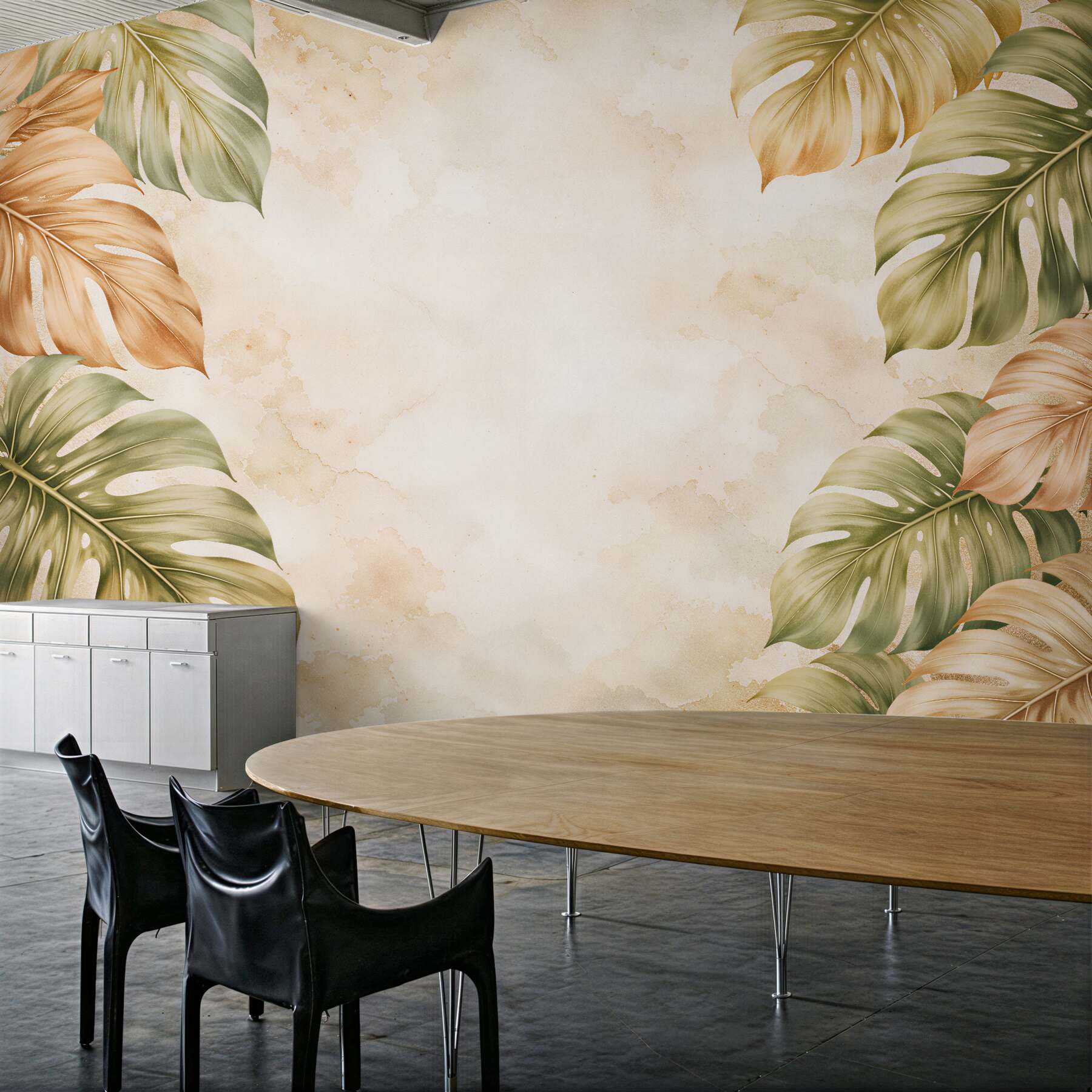 Fototapeten Tropische Monstera-Blätter in Beige