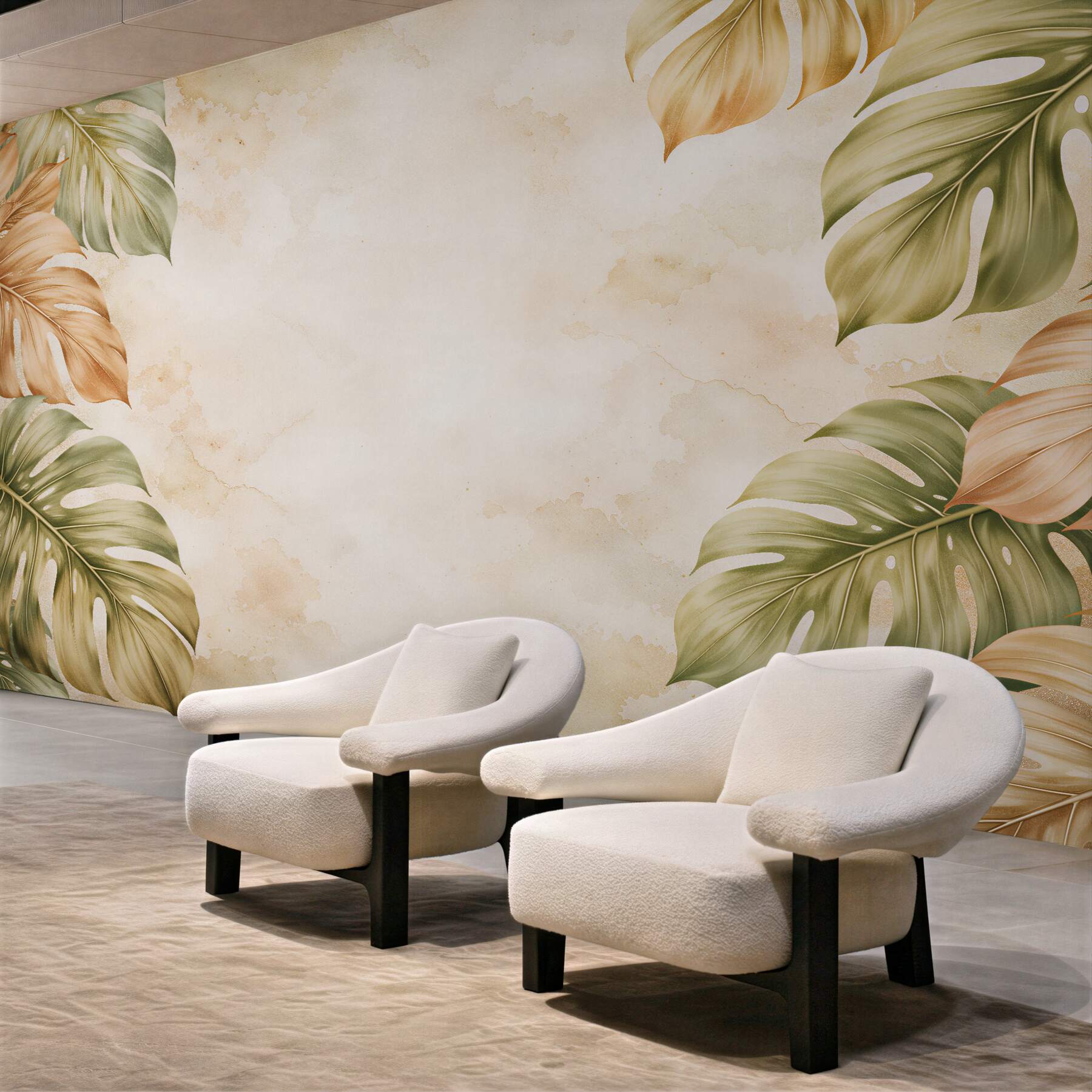 Fototapeten Tropische Monstera-Blätter in Beige