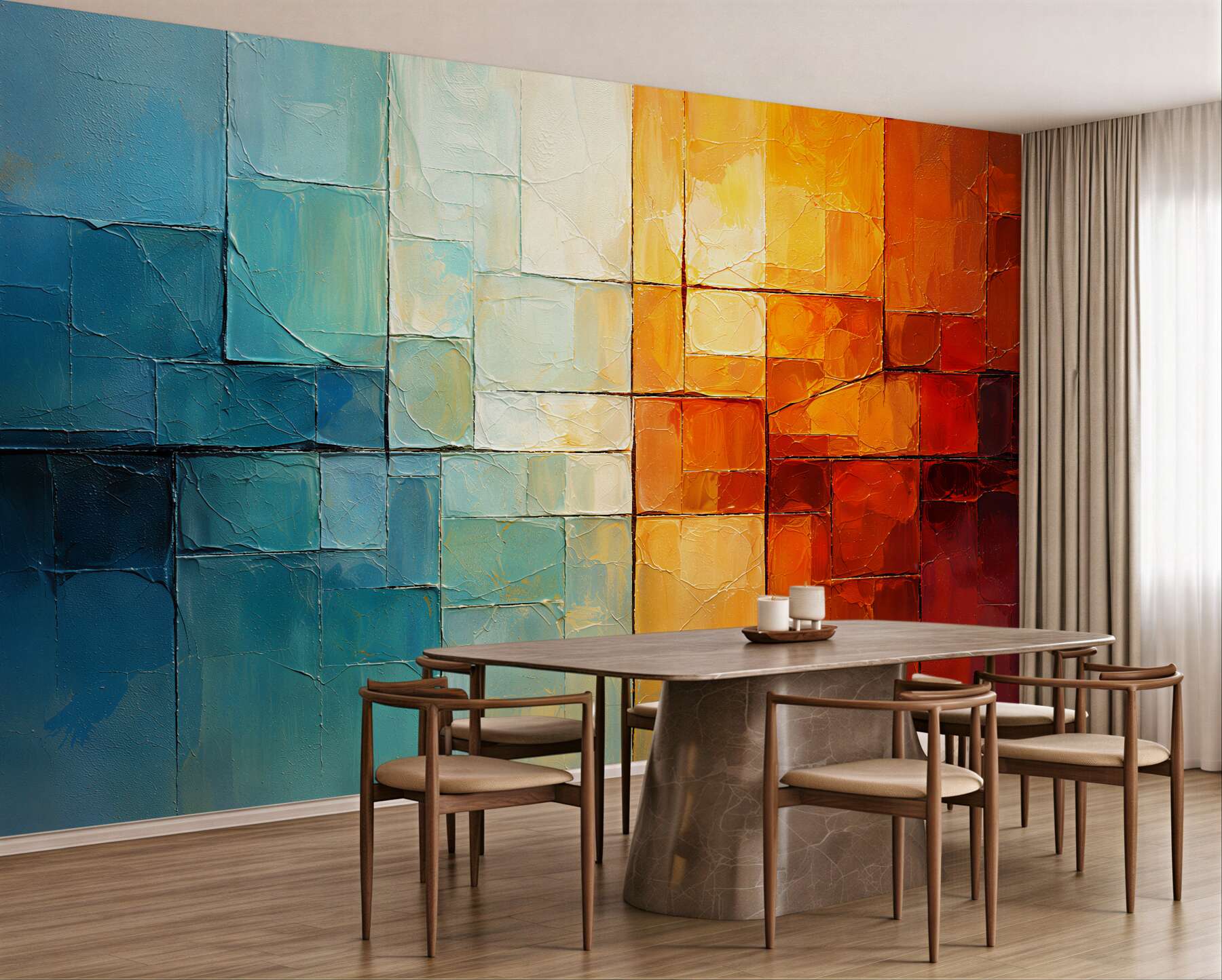 Fototapeten Geometrisches Mosaik aus Wärme und Kühle