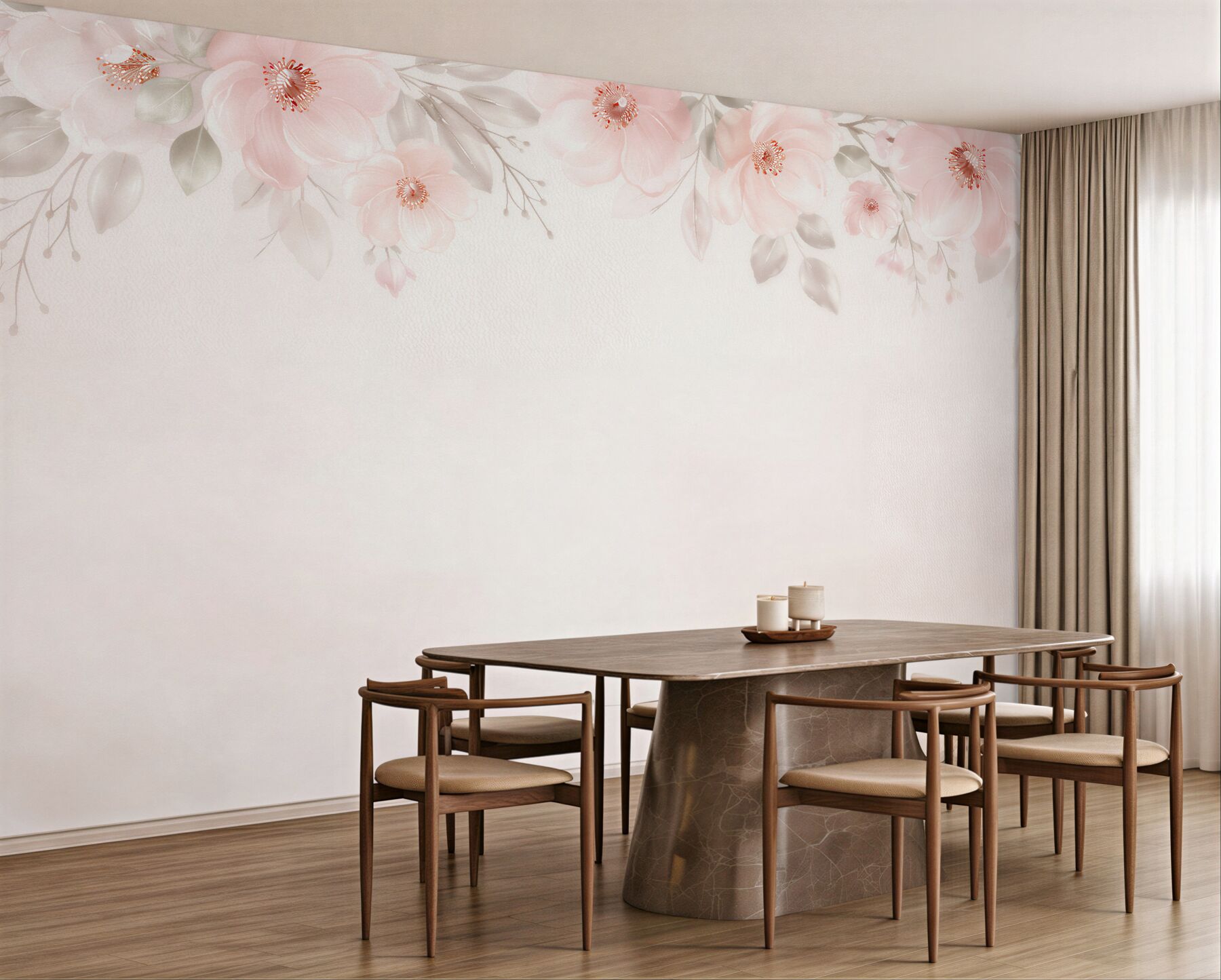 Fototapeten Pudrige Blumen im zarten Dunst