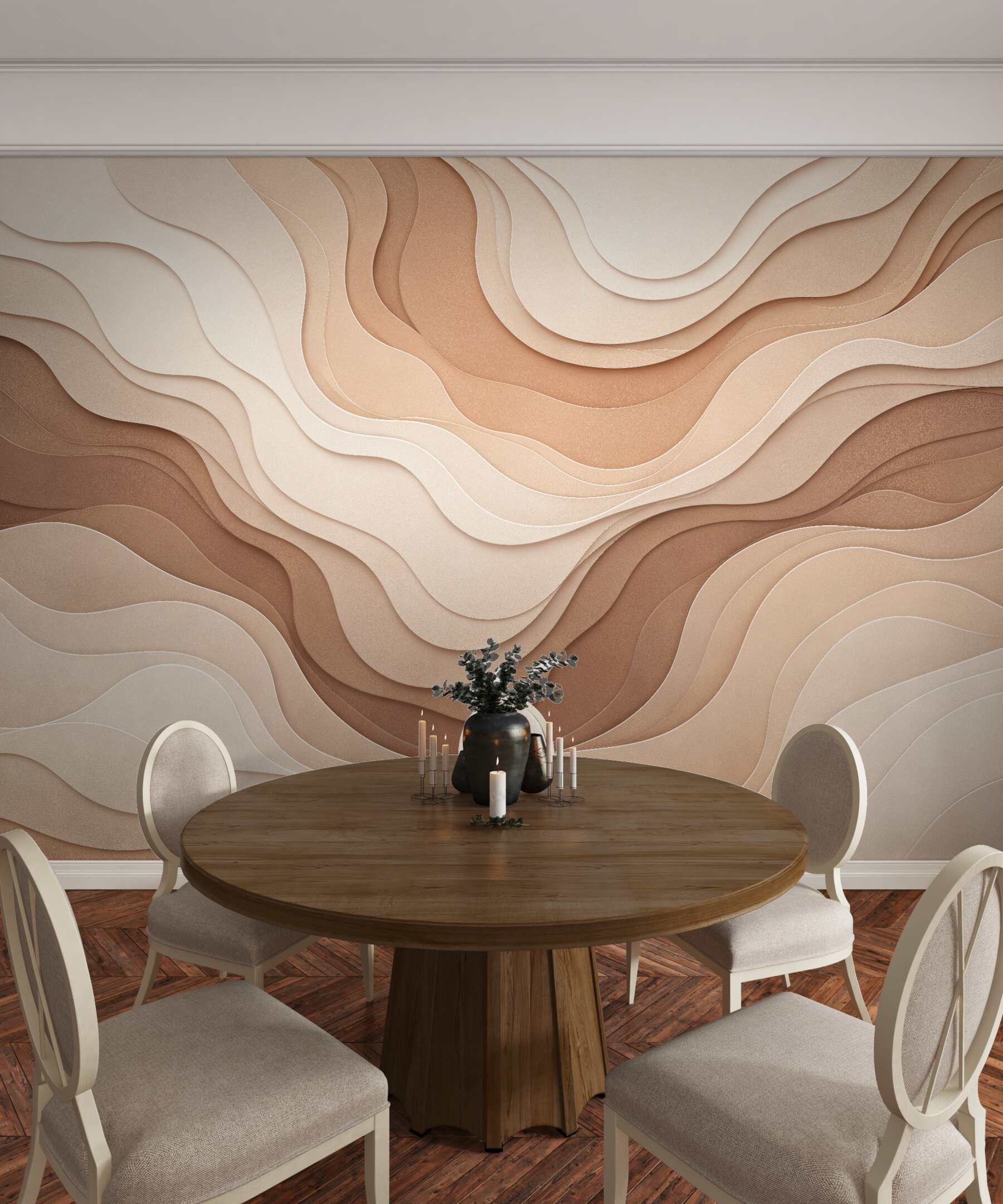 Fototapeten Beige Reliefwellen 3D