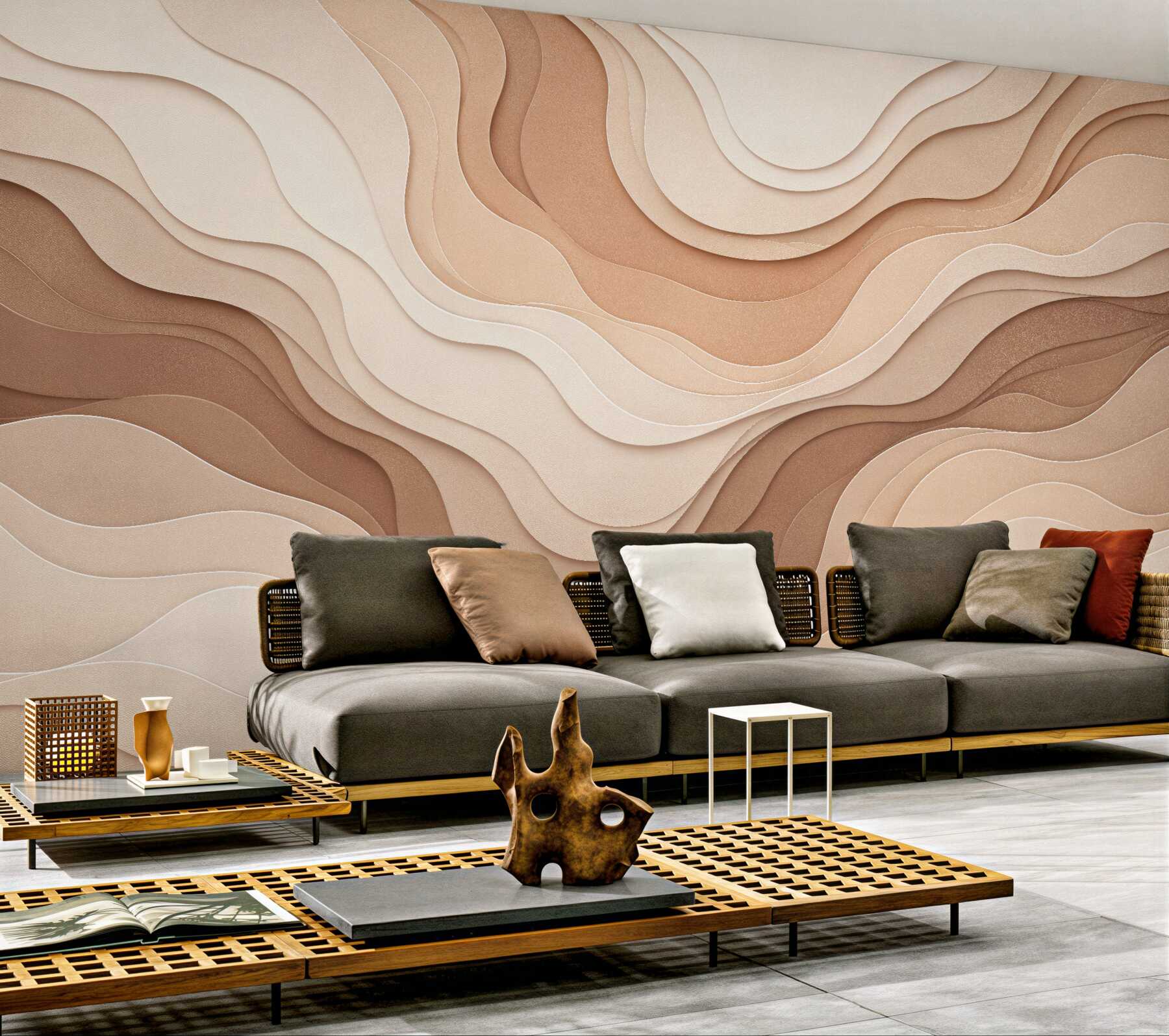 Fototapeten Beige Reliefwellen 3D