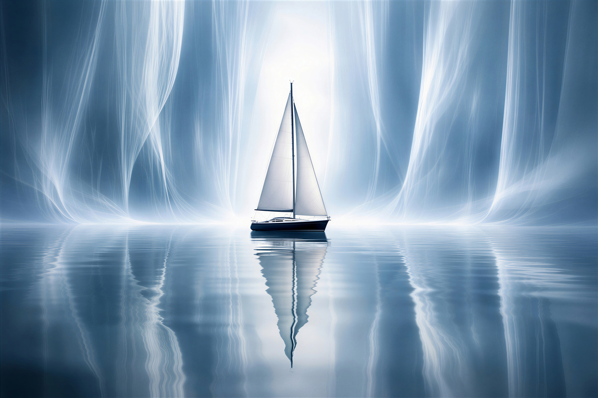 Fototapeten Segelboot in ätherischem Schimmer