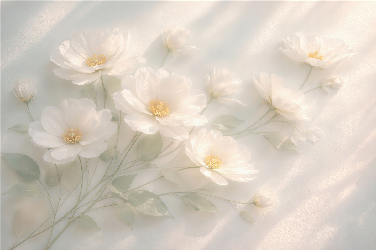 Fototapeten Cremefarbene Blumen in weichem Licht