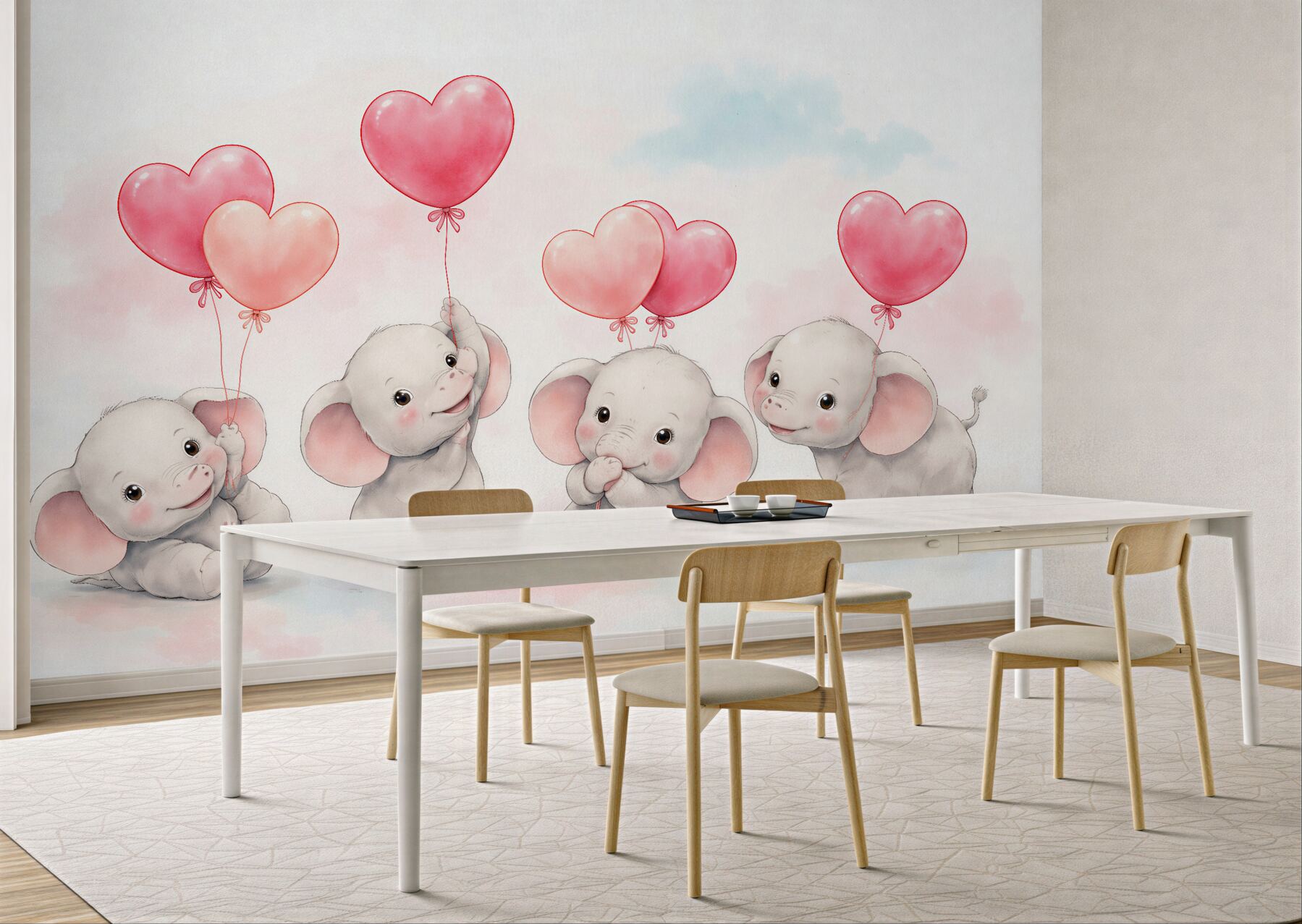 Fototapeten Kleine Elefanten mit Herzchen für Kinder