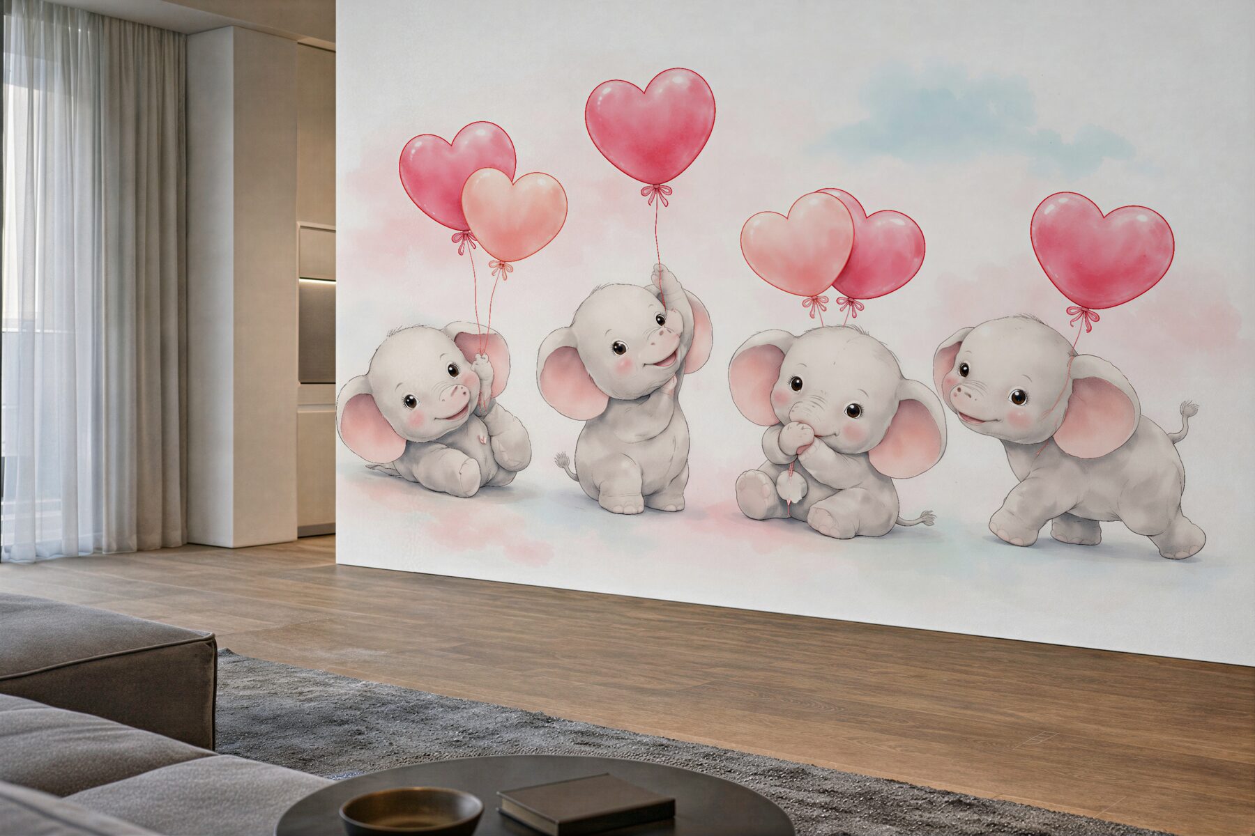 Fototapeten Kleine Elefanten mit Herzchen für Kinder