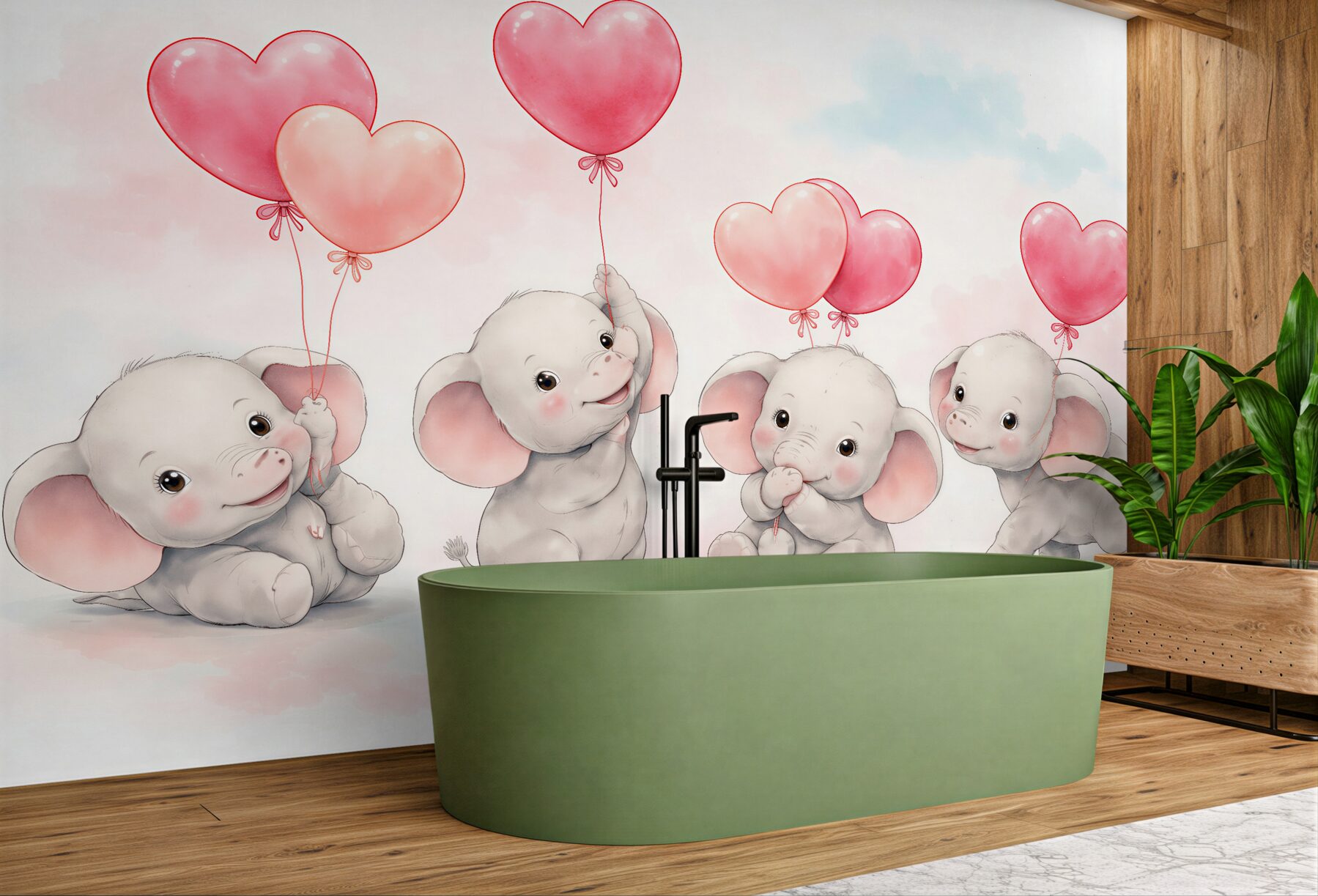 Fototapeten Kleine Elefanten mit Herzchen für Kinder