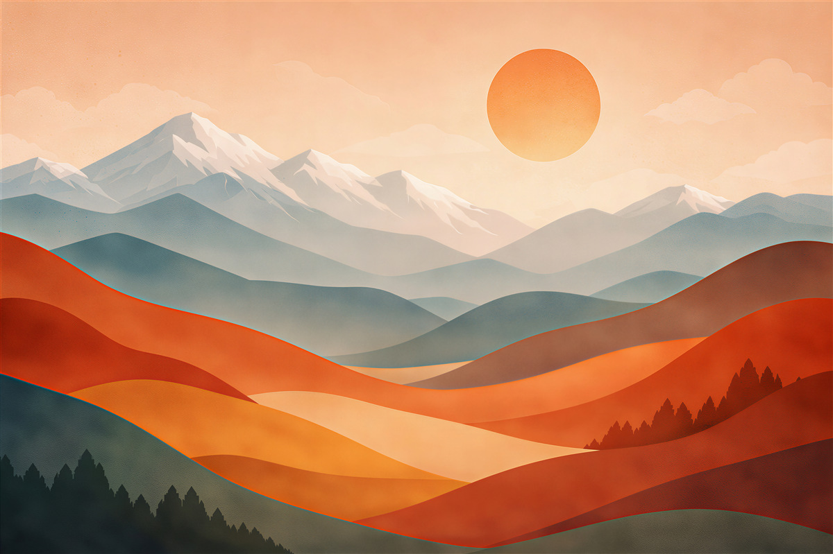 Fototapeten Berglandschaft in warmen Tönen