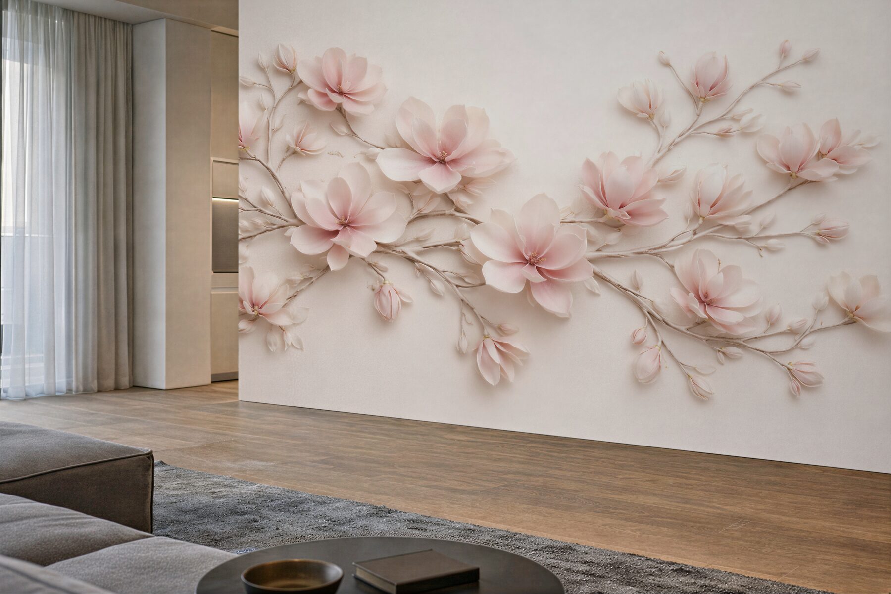 Fototapeten Pudrige Magnolie auf zarten Zweigen
