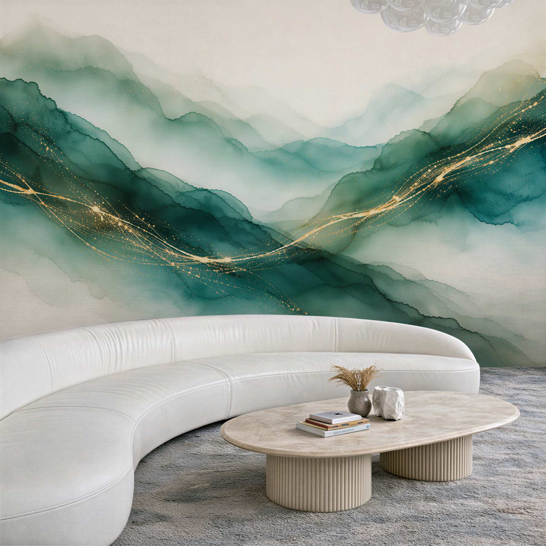 Fototapeten Smaragdgrüne Züge einer Berg-Aquarellmalerei