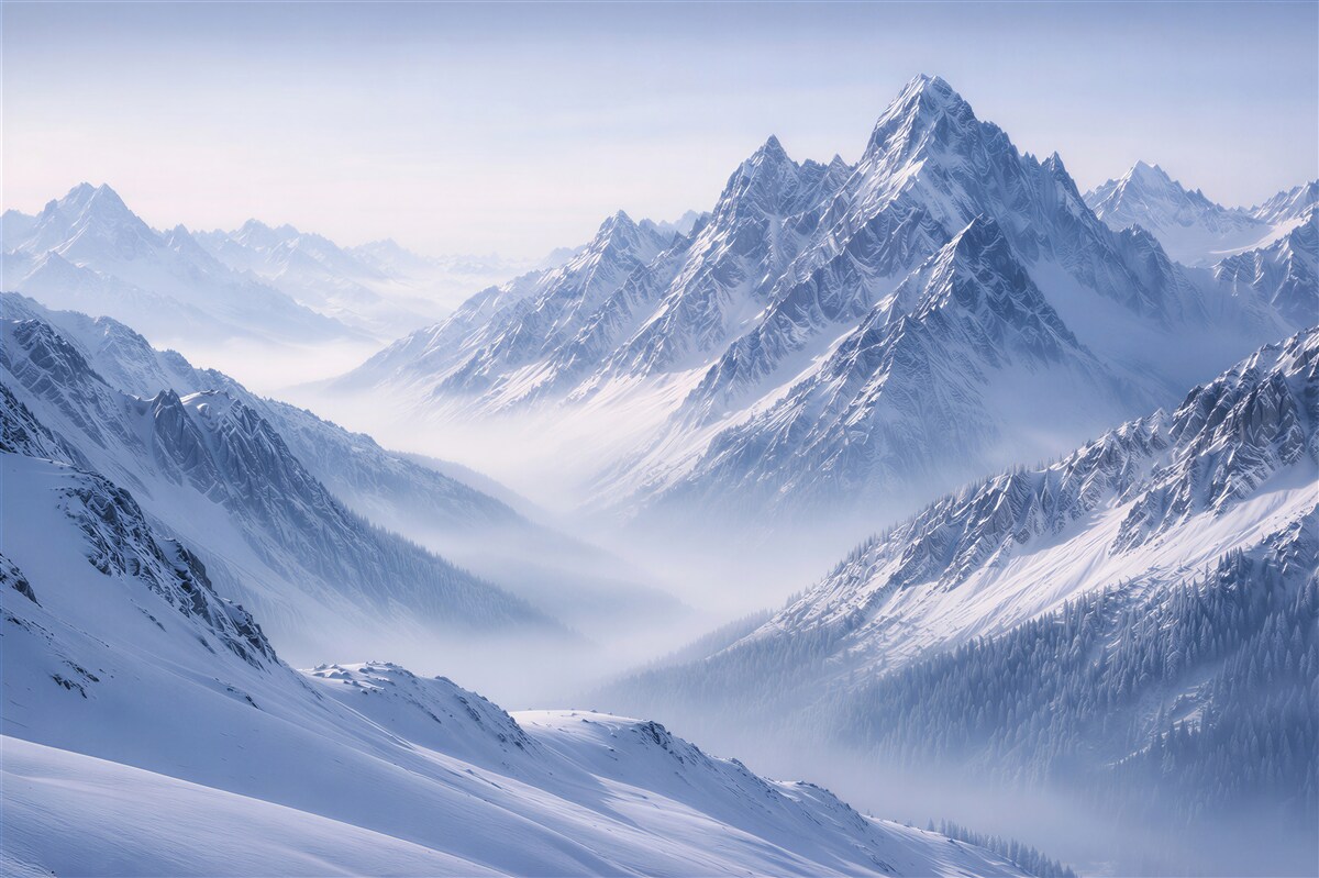Fototapeten Winterpanorama hoher Gipfel