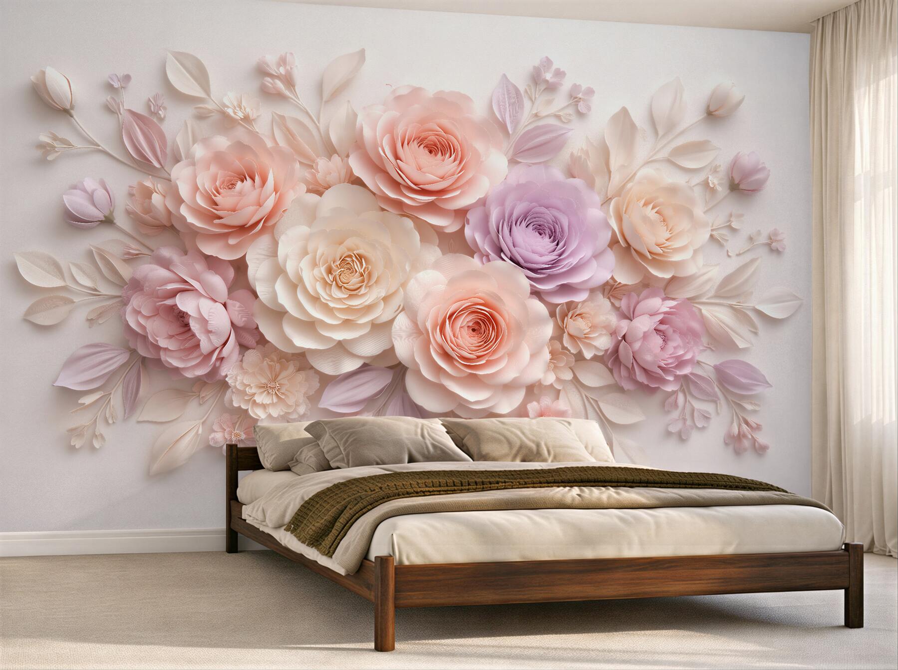 Fototapeten Pastellblumen in Papieroptik 3D