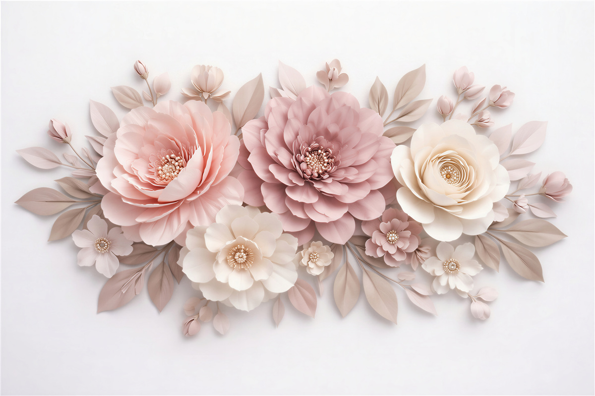 Fototapeten Puderfarbene Blumen 3D Eleganz