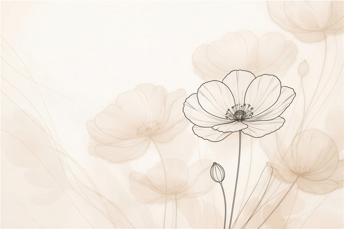 Fototapeten Zarte Blumen als Skizze