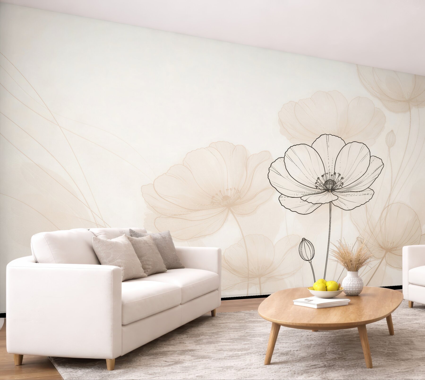 Fototapeten Zarte Blumen als Skizze