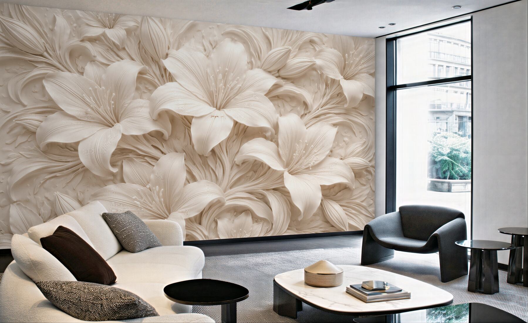 Fototapeten Gemeißelte Lilien in Creme