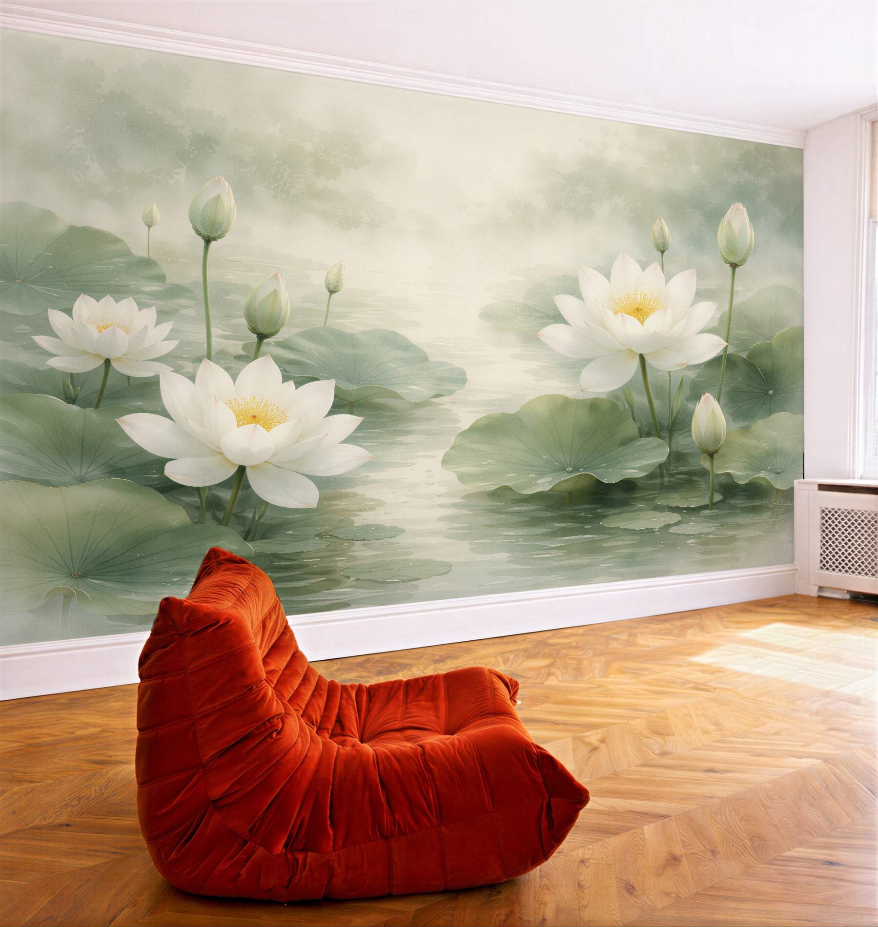 Fototapeten Weiße Lotusblumen bei Tagesanbruch