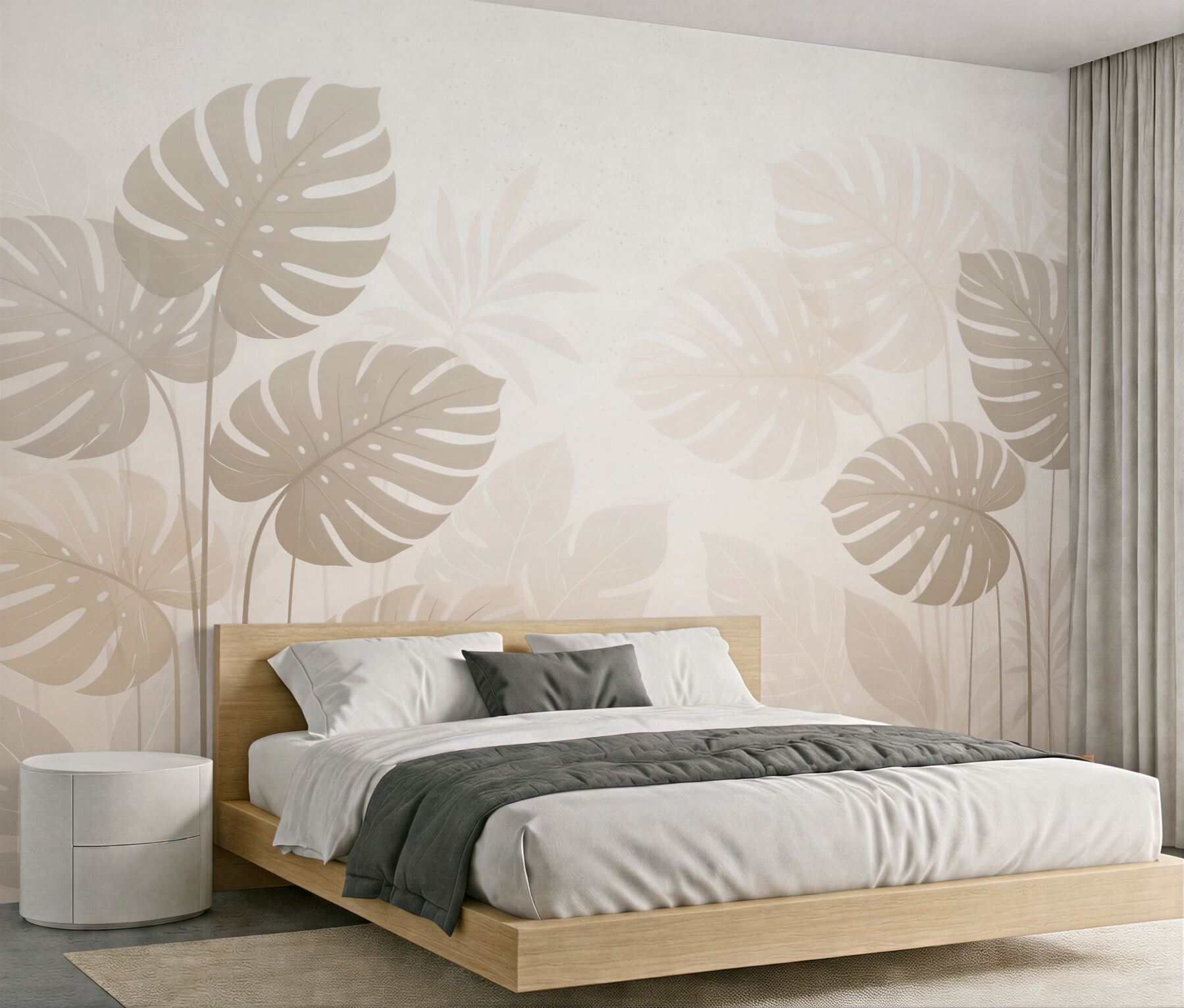 Fototapeten Beige Monstera-Blätter