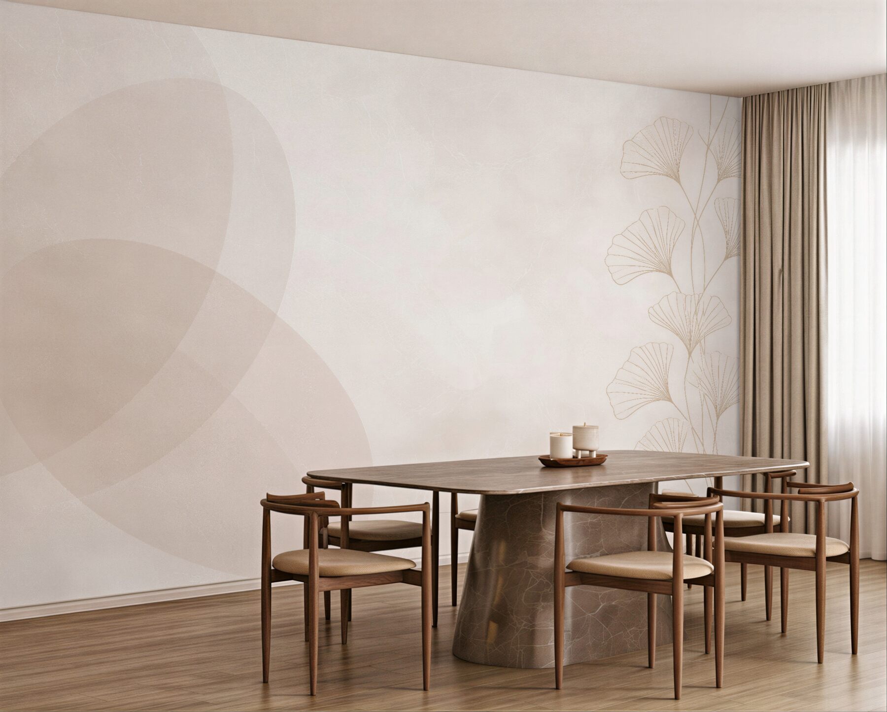 Fototapeten Beige Ginkgo-Blätter
