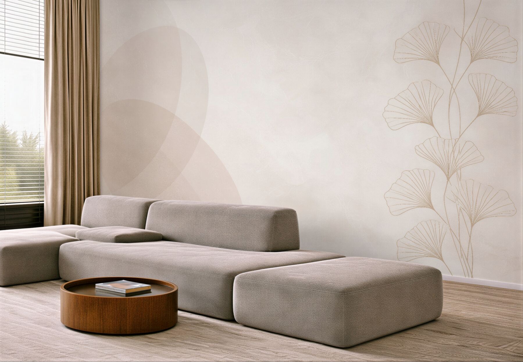 Fototapeten Beige Ginkgo-Blätter