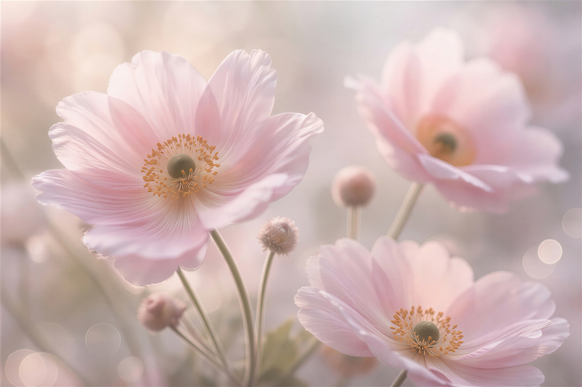 Fototapeten Pastellblumen im zarten Dunst