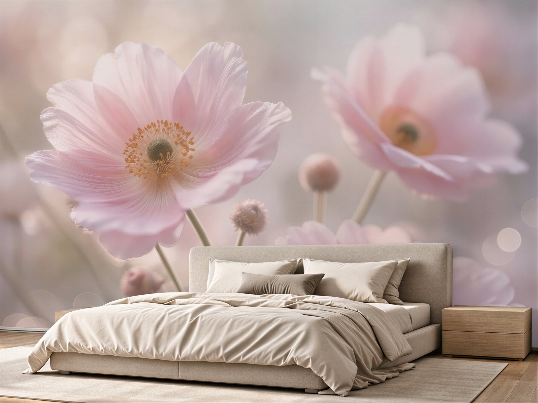Fototapeten Pastellblumen im zarten Dunst