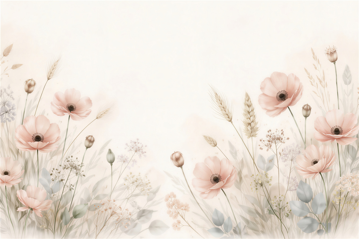 Fototapeten Pastellfarbene Blumenwiese