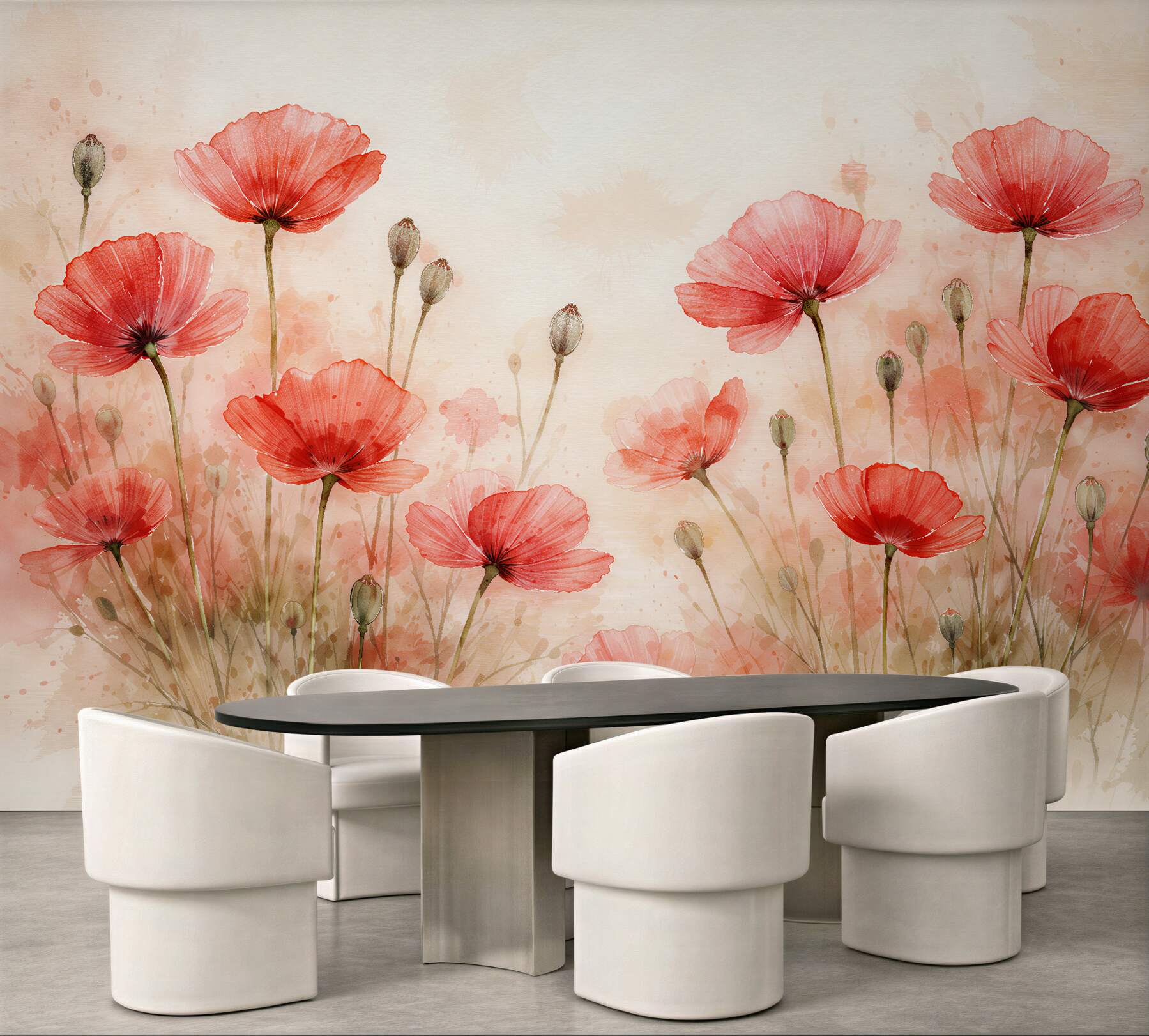 Fototapeten Aquarell-Mohnblumen im Morgengrauen