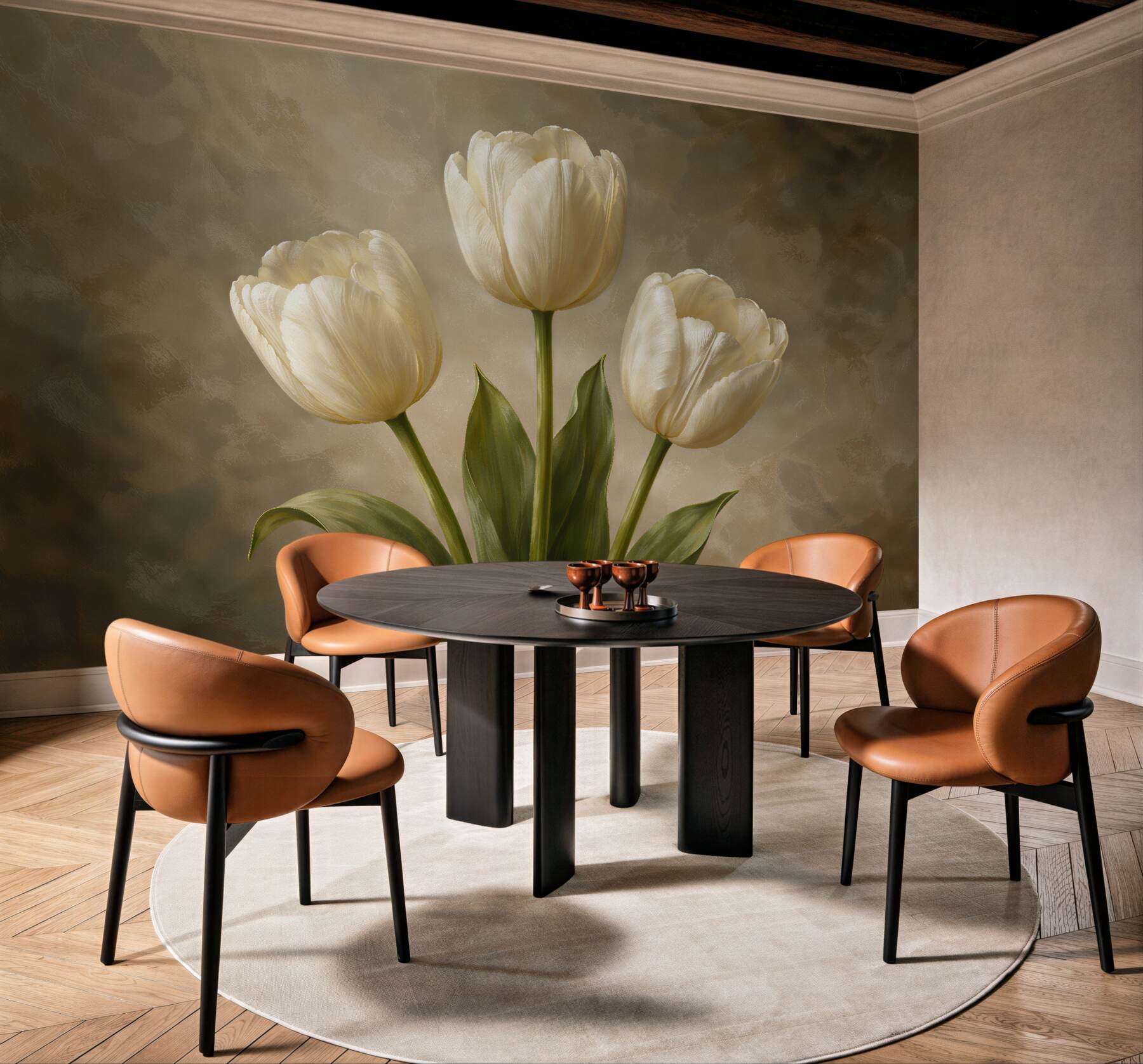 Fototapeten Cremefarbene Tulpen im eleganten Stil