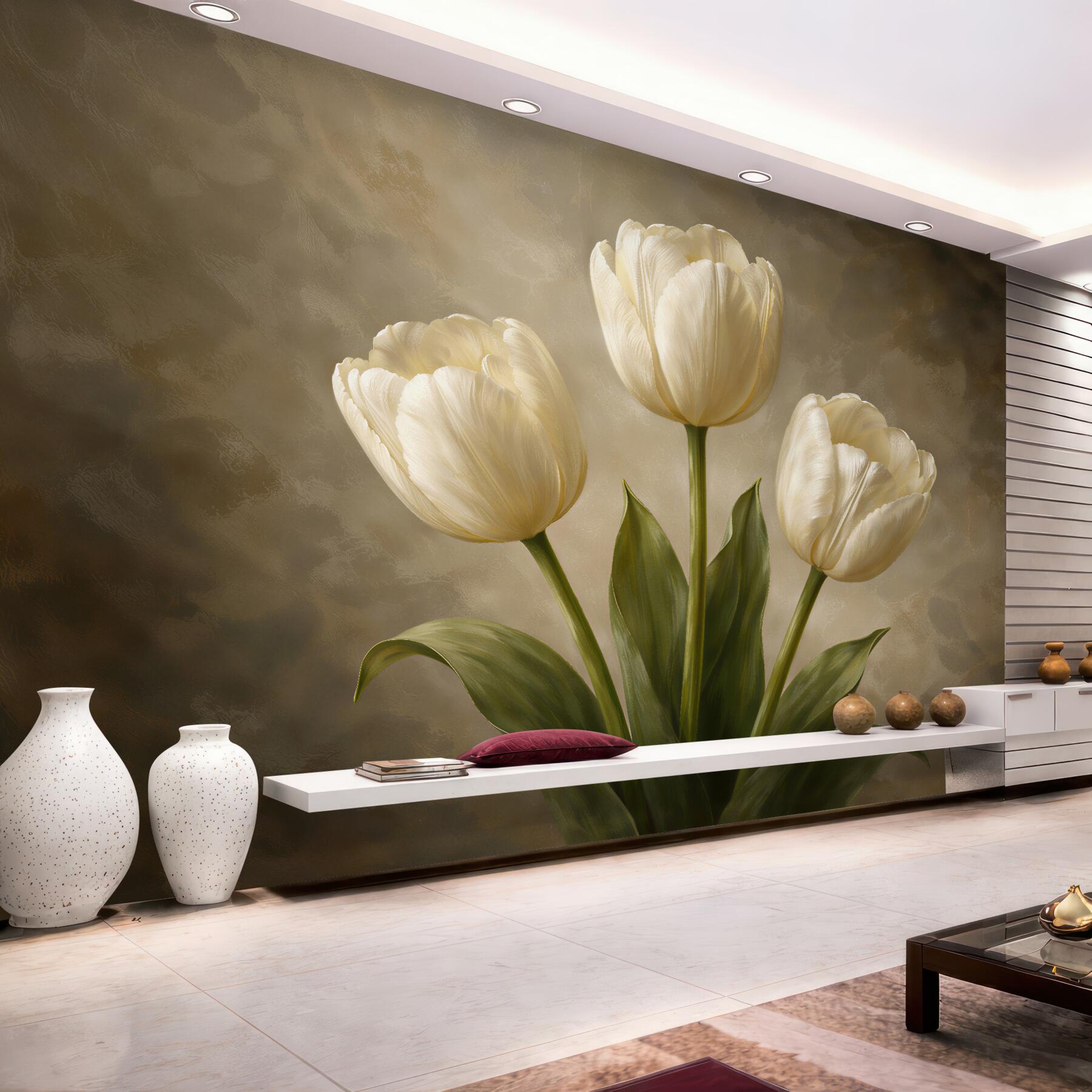 Fototapeten Cremefarbene Tulpen im eleganten Stil