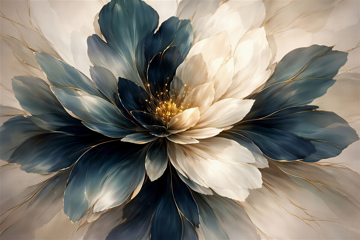 Fototapeten Dunkelblaue Blume mit goldenem Schimmer