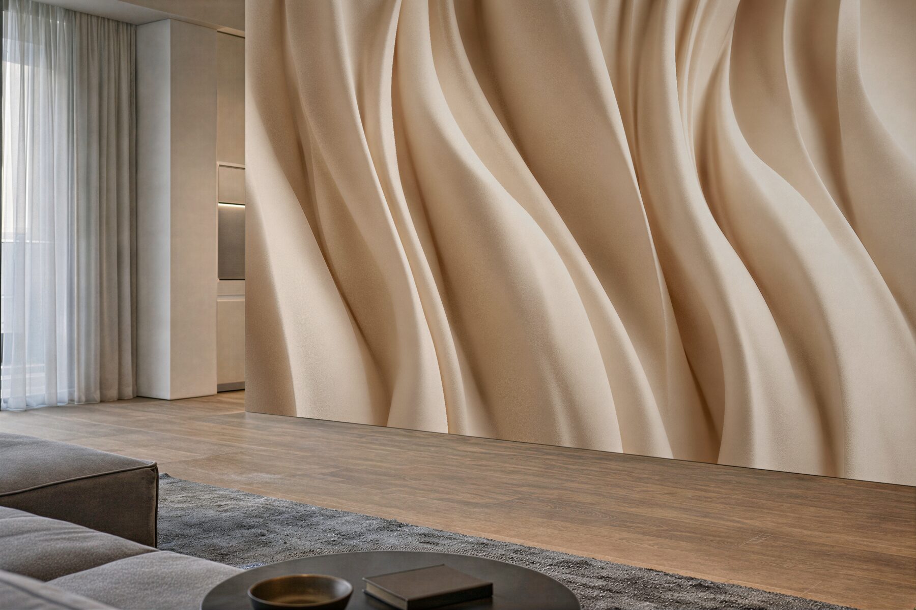 Fototapeten Beige Wellen aus Seidenstoff