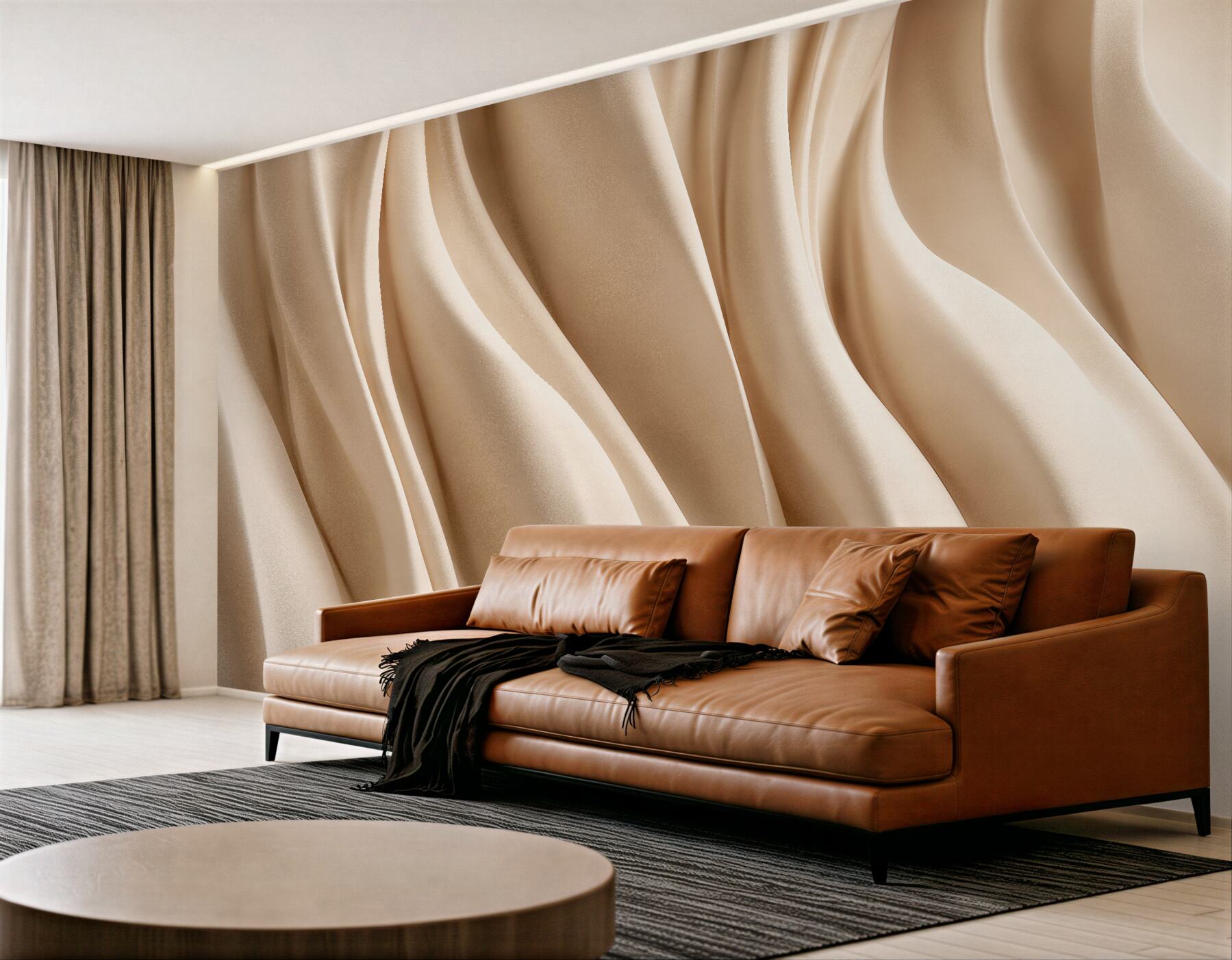 Fototapeten Beige Wellen aus Seidenstoff
