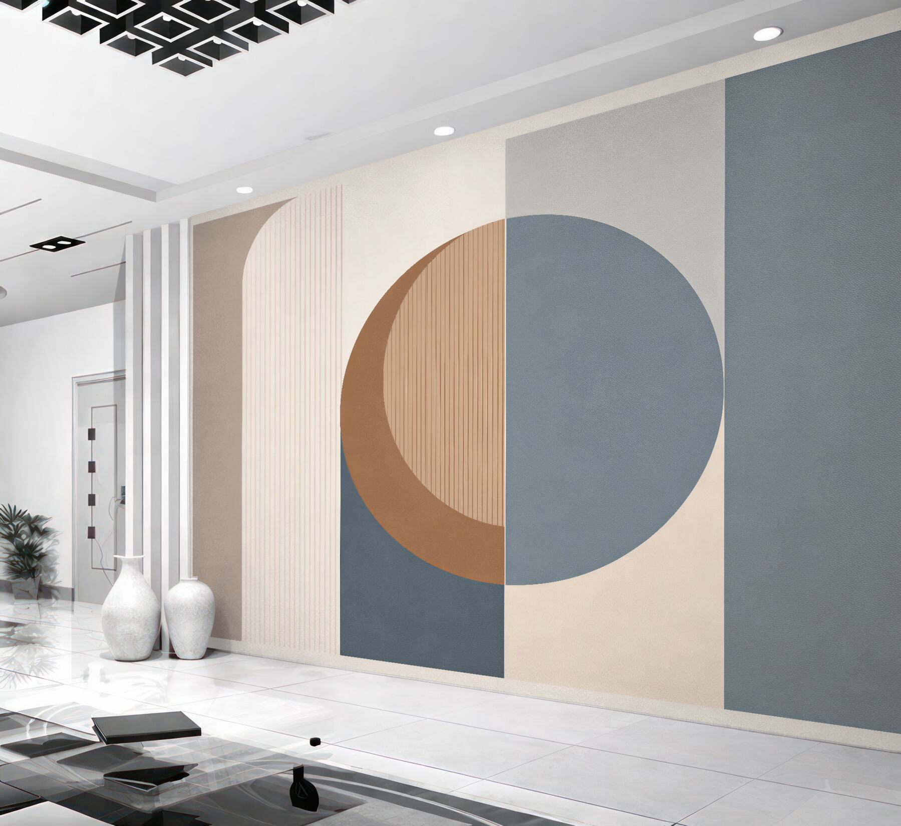 Fototapeten Geometrische Harmonie von Beige und Himmelblau