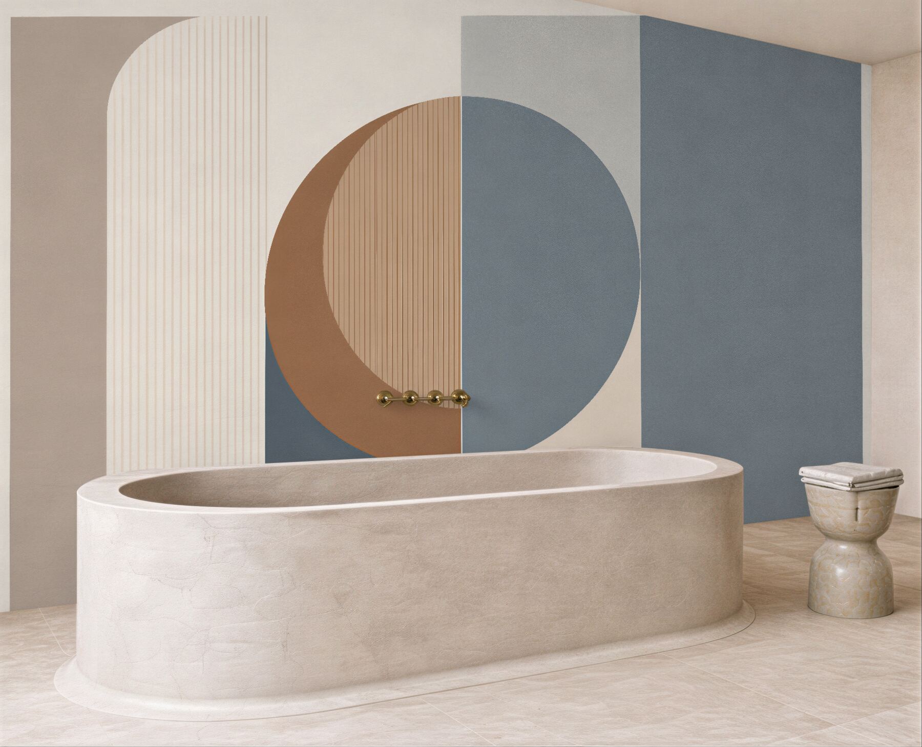 Fototapeten Geometrische Harmonie von Beige und Himmelblau
