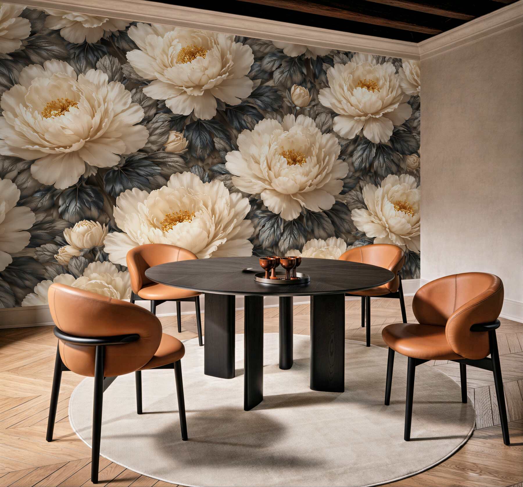 Fototapeten Cremefarbene Pfingstrosen im eleganten Stil