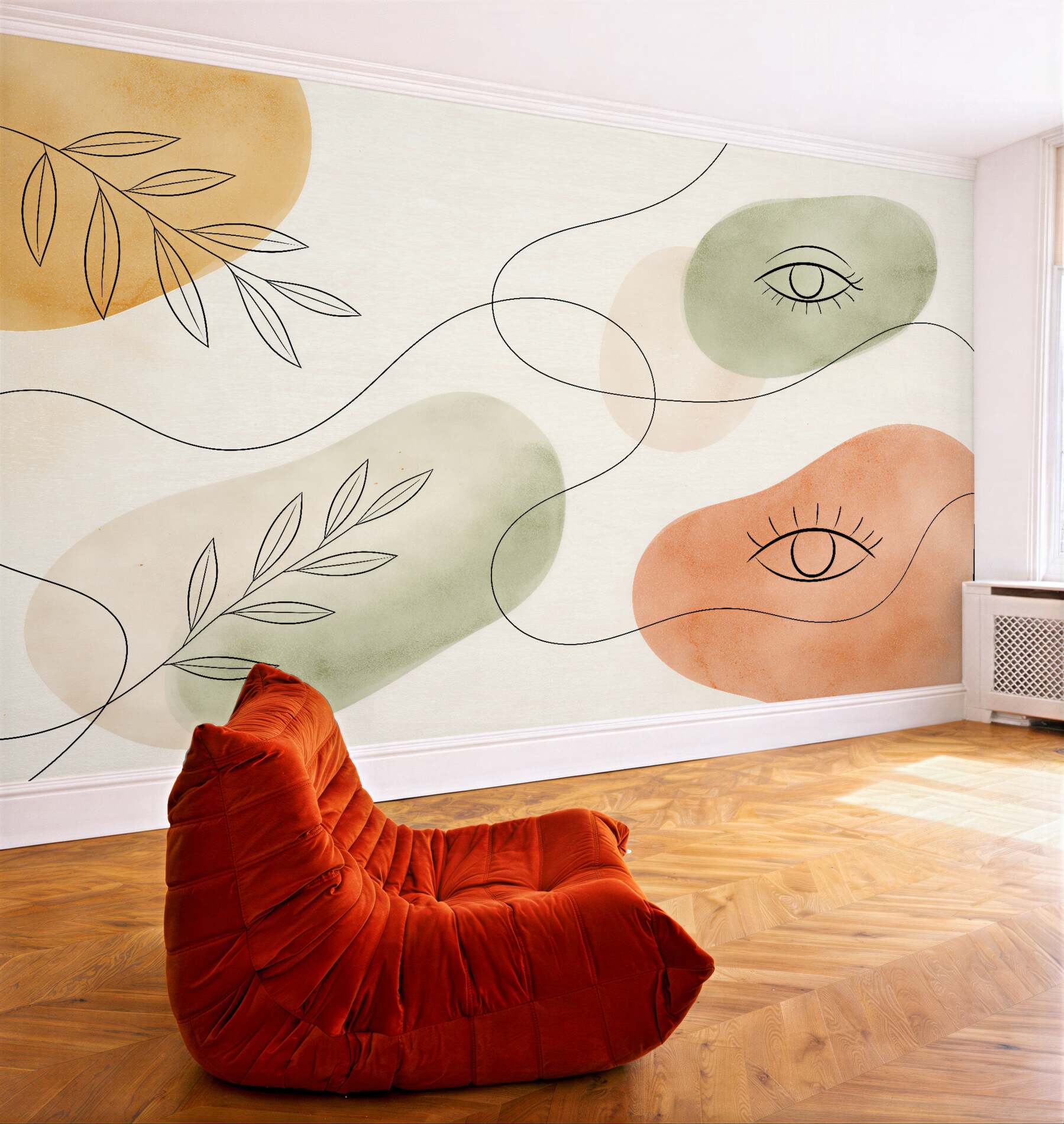 Fototapeten Abstrakte Augen und botanische Linien