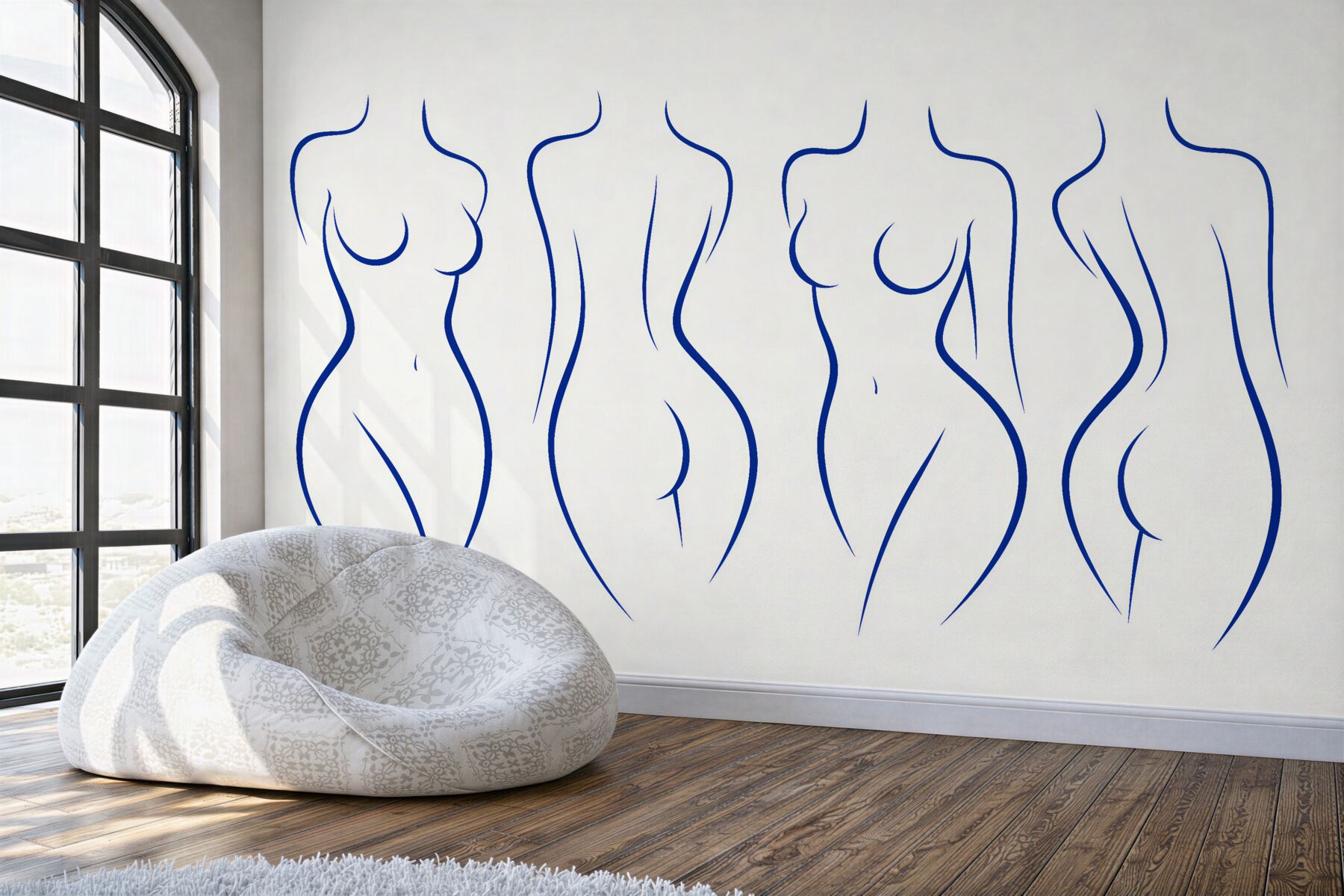 Fototapeten Minimalistische weibliche Silhouetten in Blau