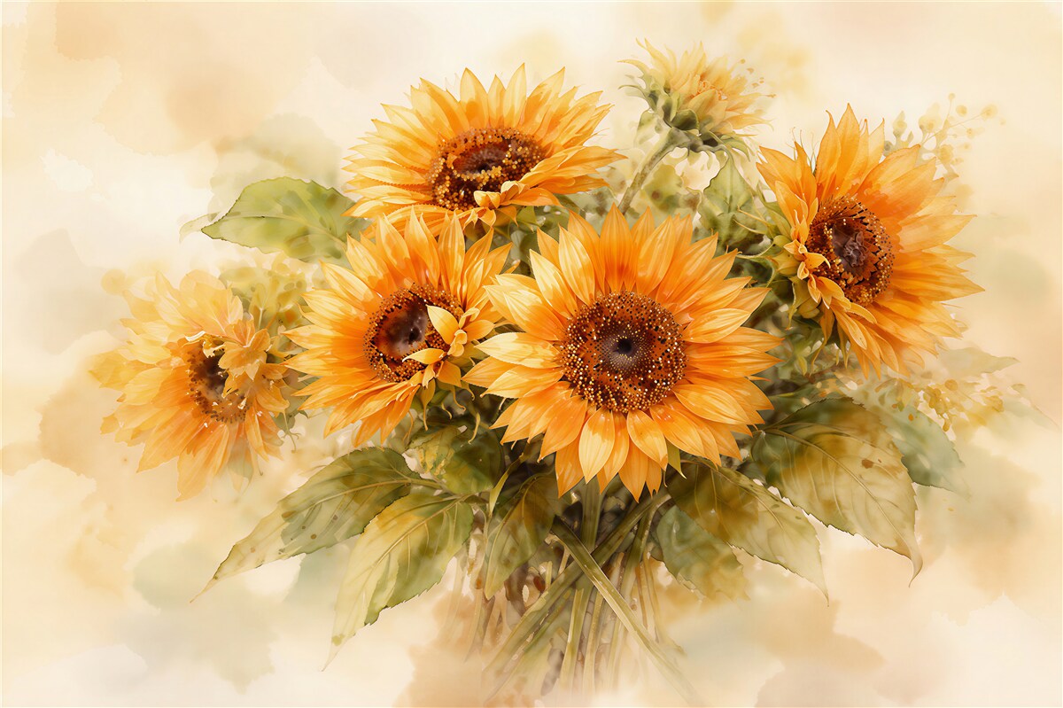 Fototapeten Sonnenblumen in einem Aquarellstrauß
