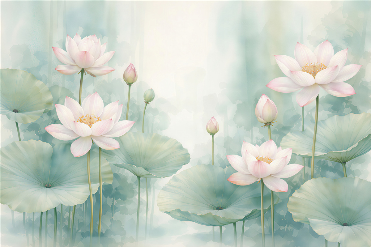 Fototapeten Lotusblumen in pastelliger Harmonie