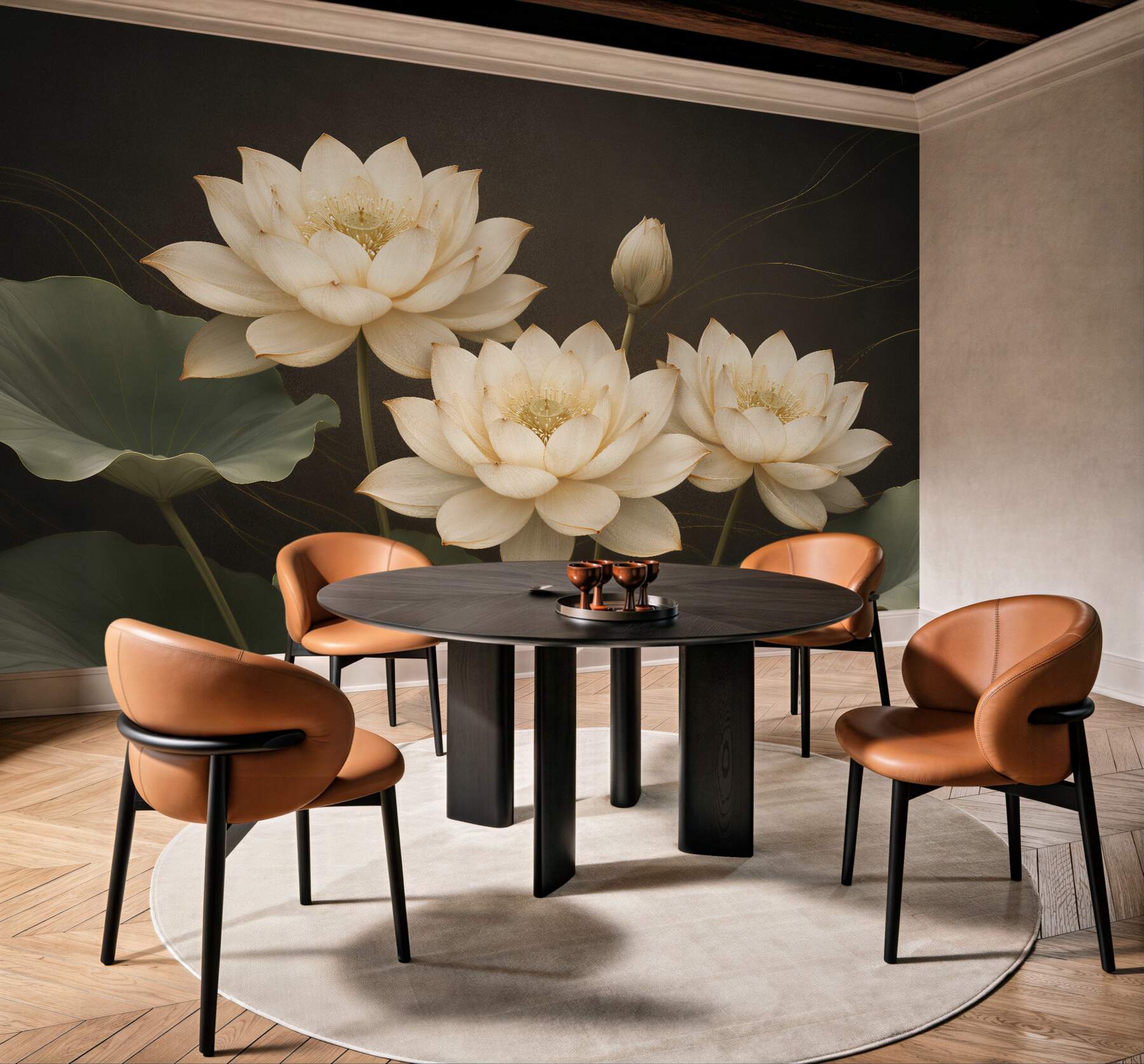 Fototapeten Cremefarbene Lotusblüten im eleganten Stil