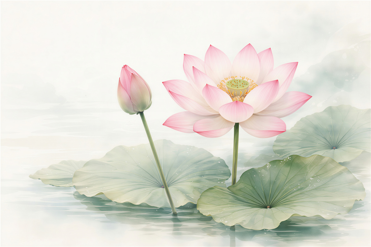 Fototapeten Rosa Lotus auf ruhigem Wasser