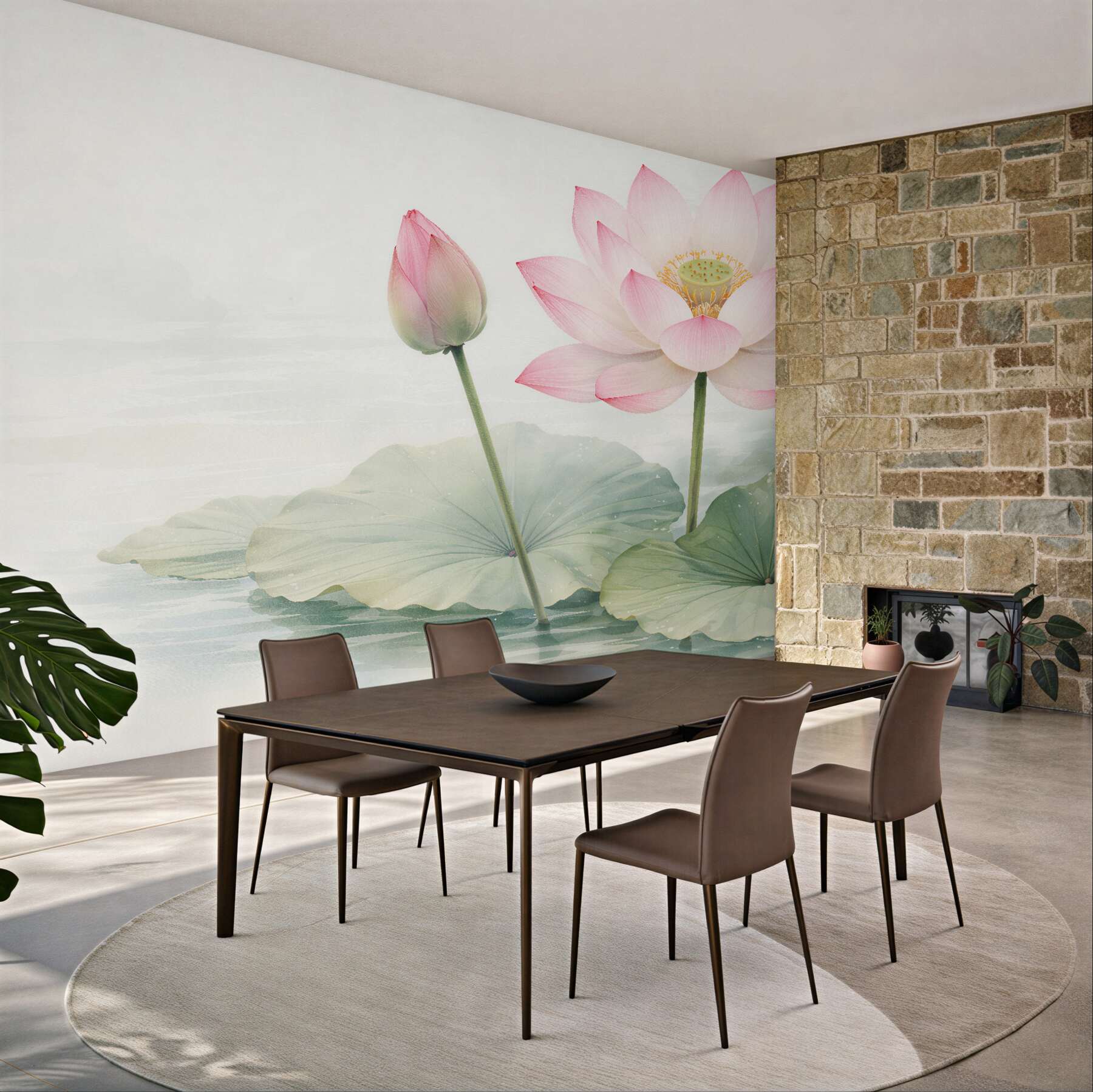 Fototapeten Rosa Lotus auf ruhigem Wasser