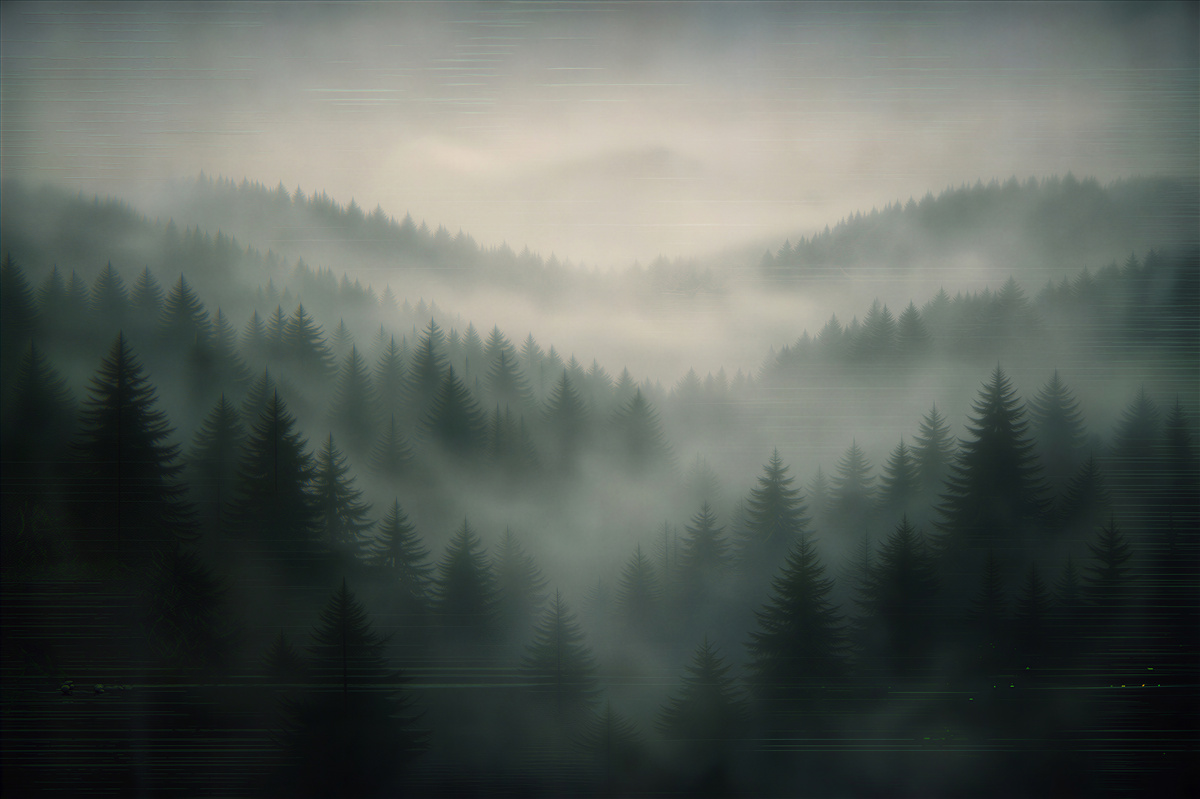 Fototapeten Nebeliger Wald im Morgengrauen