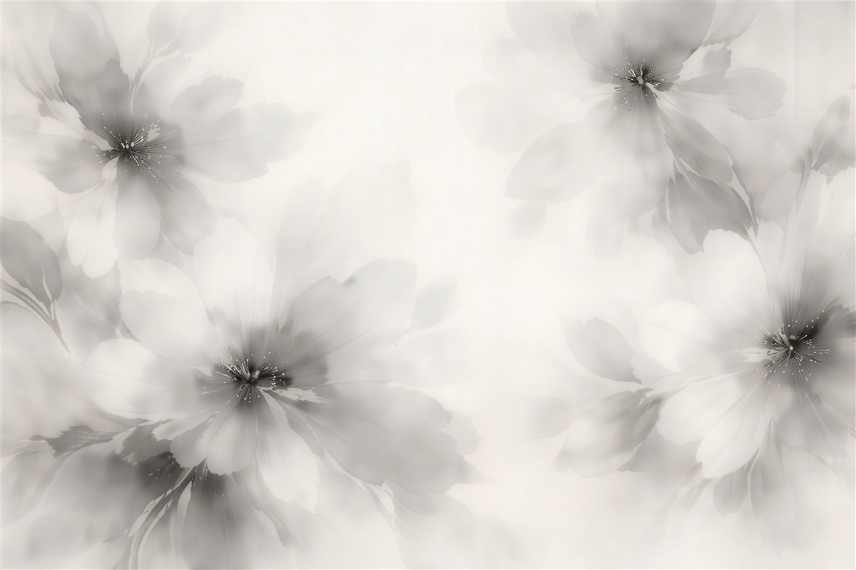 Fototapeten Zarte Blumen in Grautönen